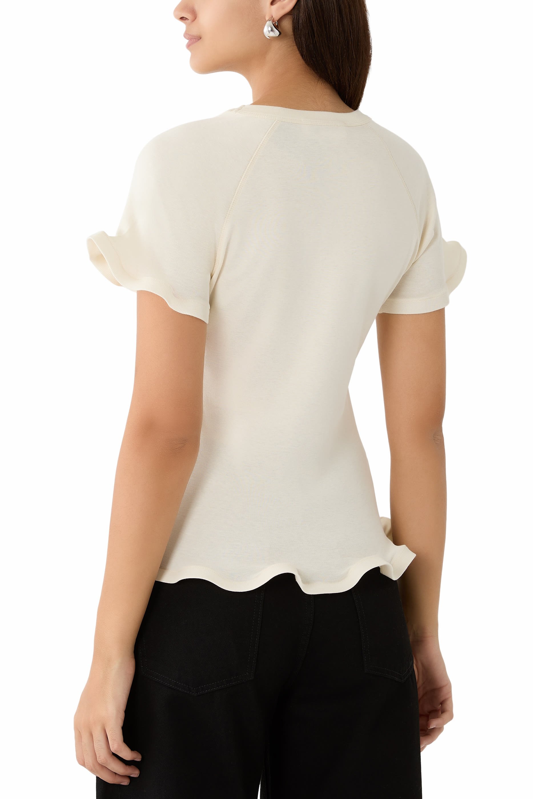 Frilled Hem Ribbed T-Shirt