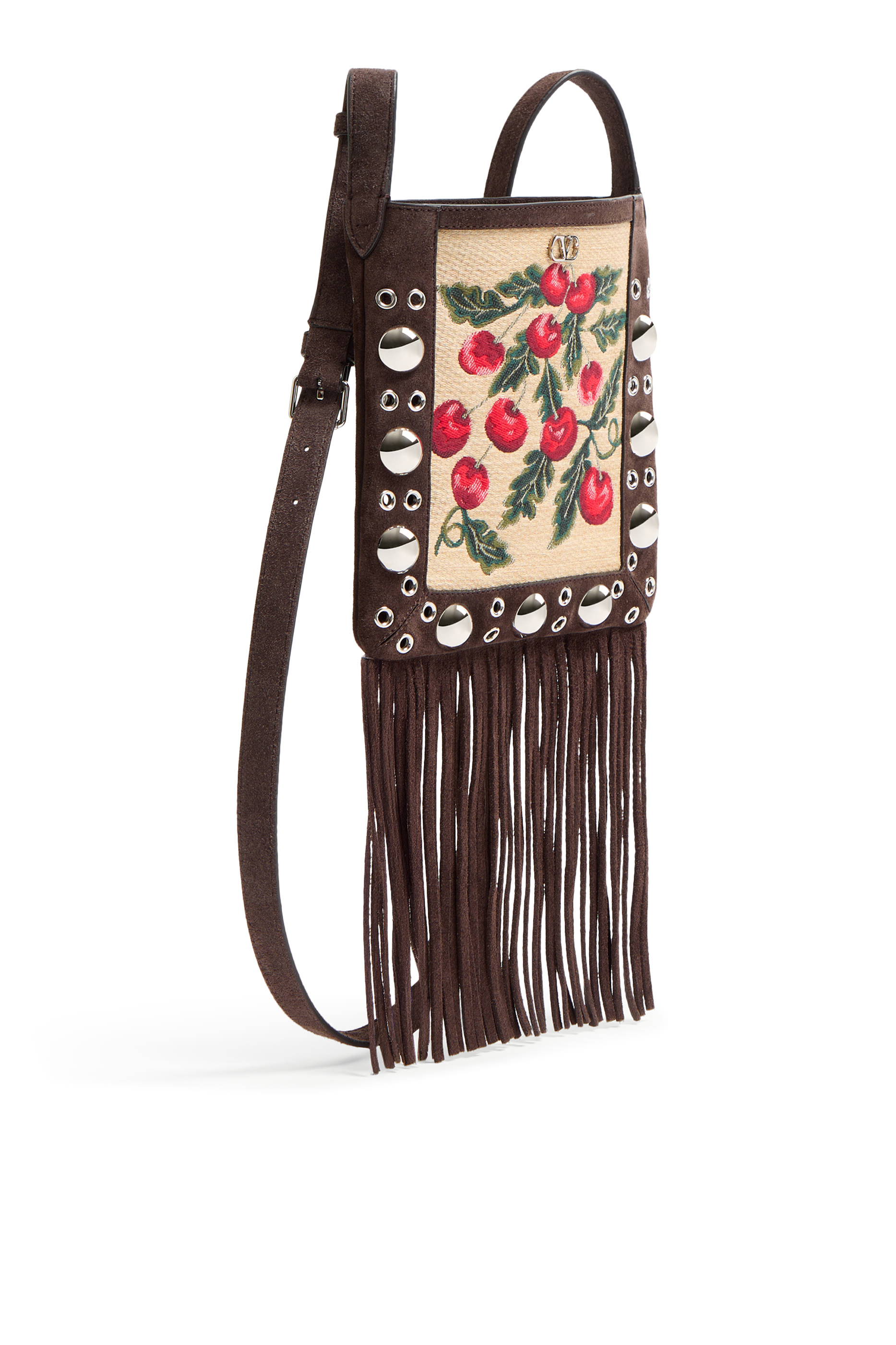 Nellc&ocirc;te Small Shoulder Bag in Jacquard Synthetic Raffia with Cherryfic Pattern