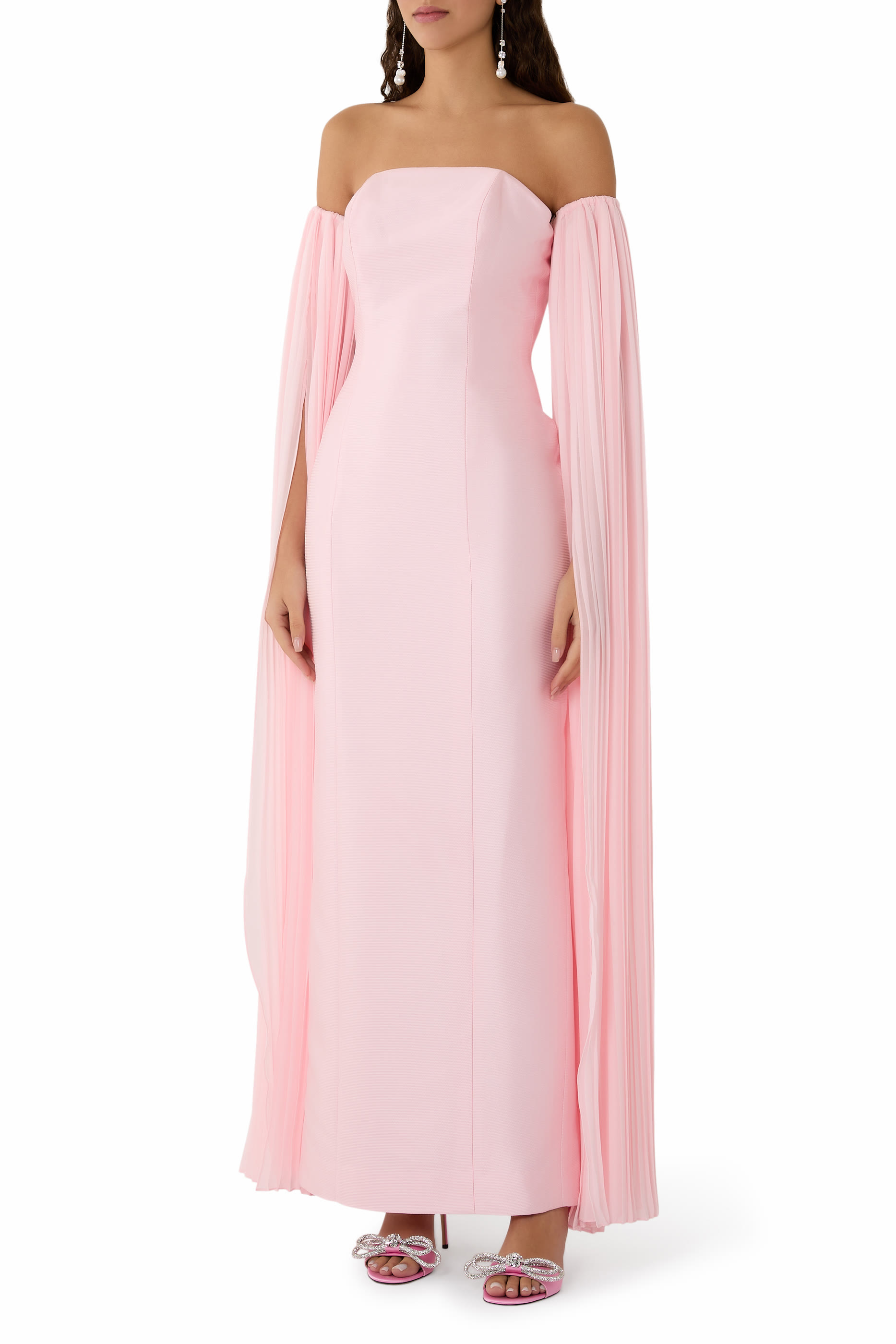 Off-Shoulder Pleated Sleeves Gown
