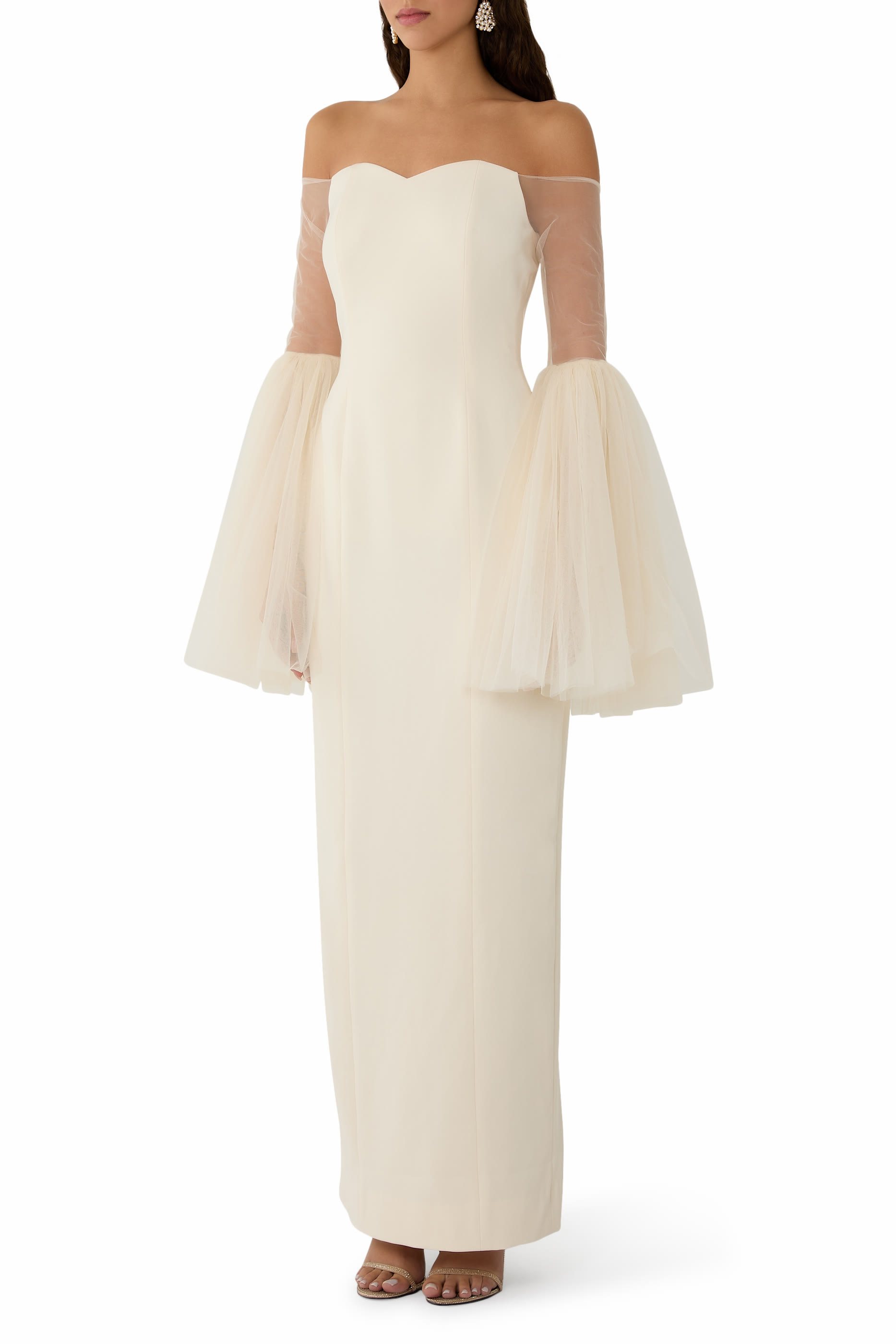 Off-Shoulder Illusion Sleeve Gown