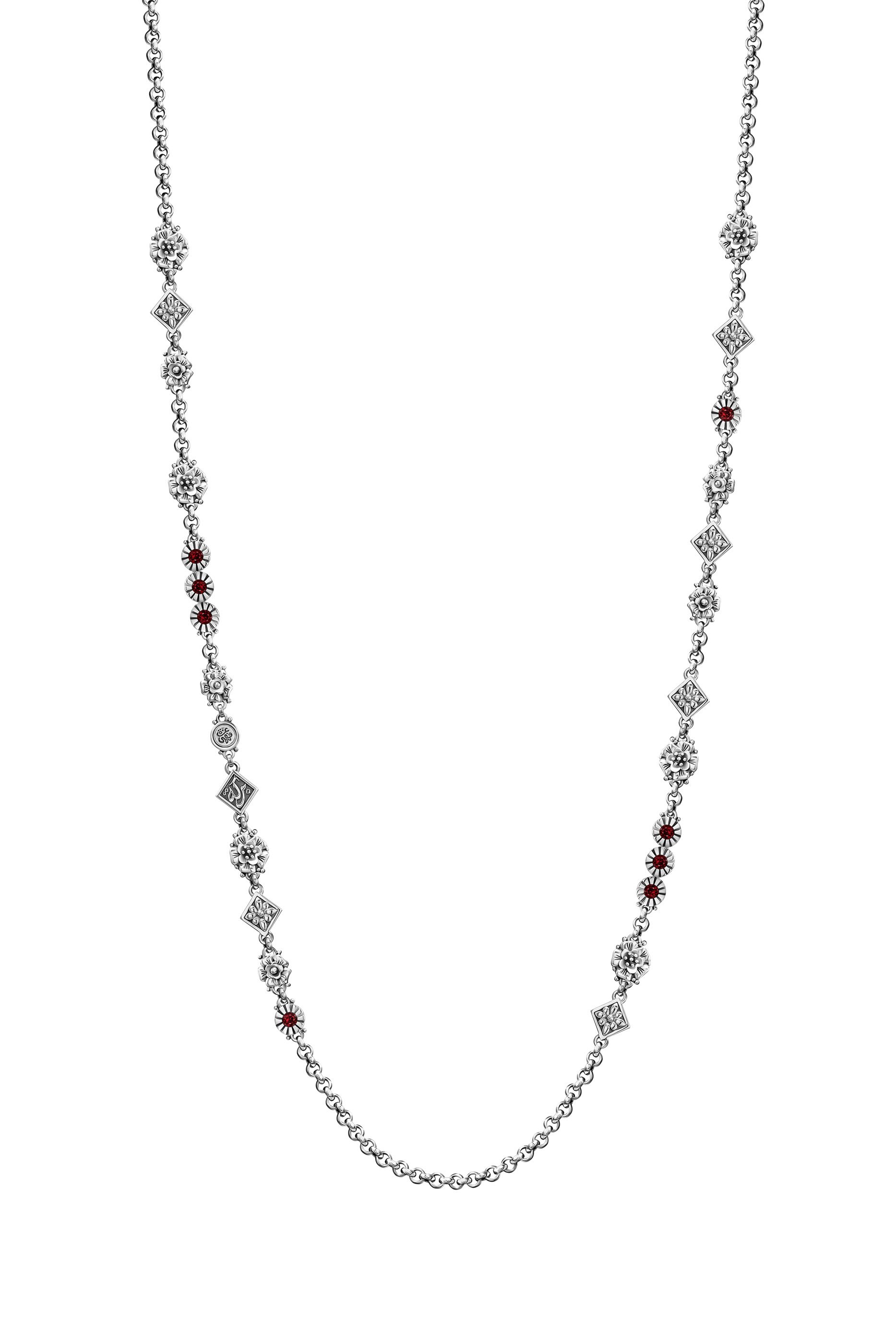 Tribal Chain Necklace, Sterling Silver & Garnet