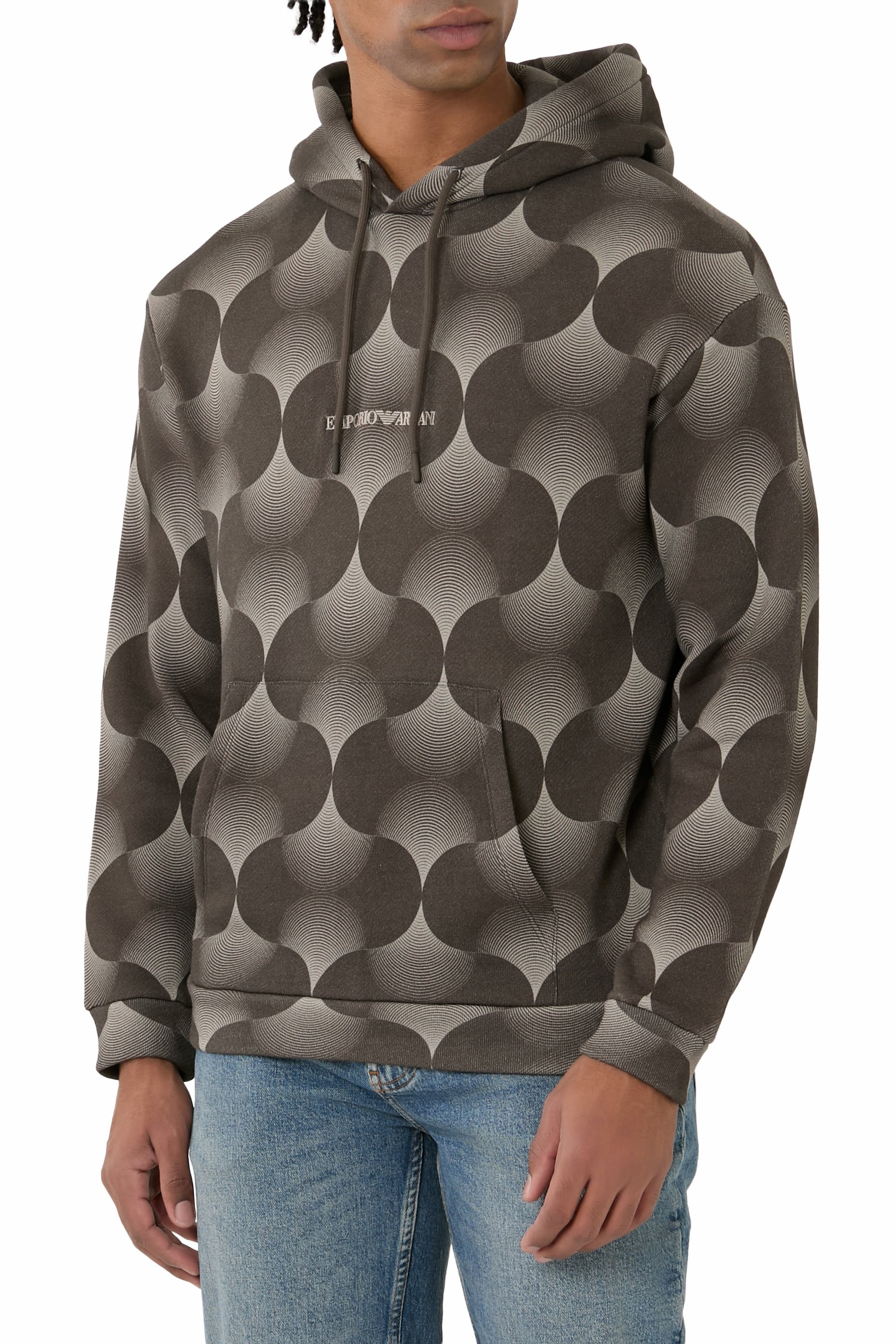 Op-Art Print Hooded Sweatshirt