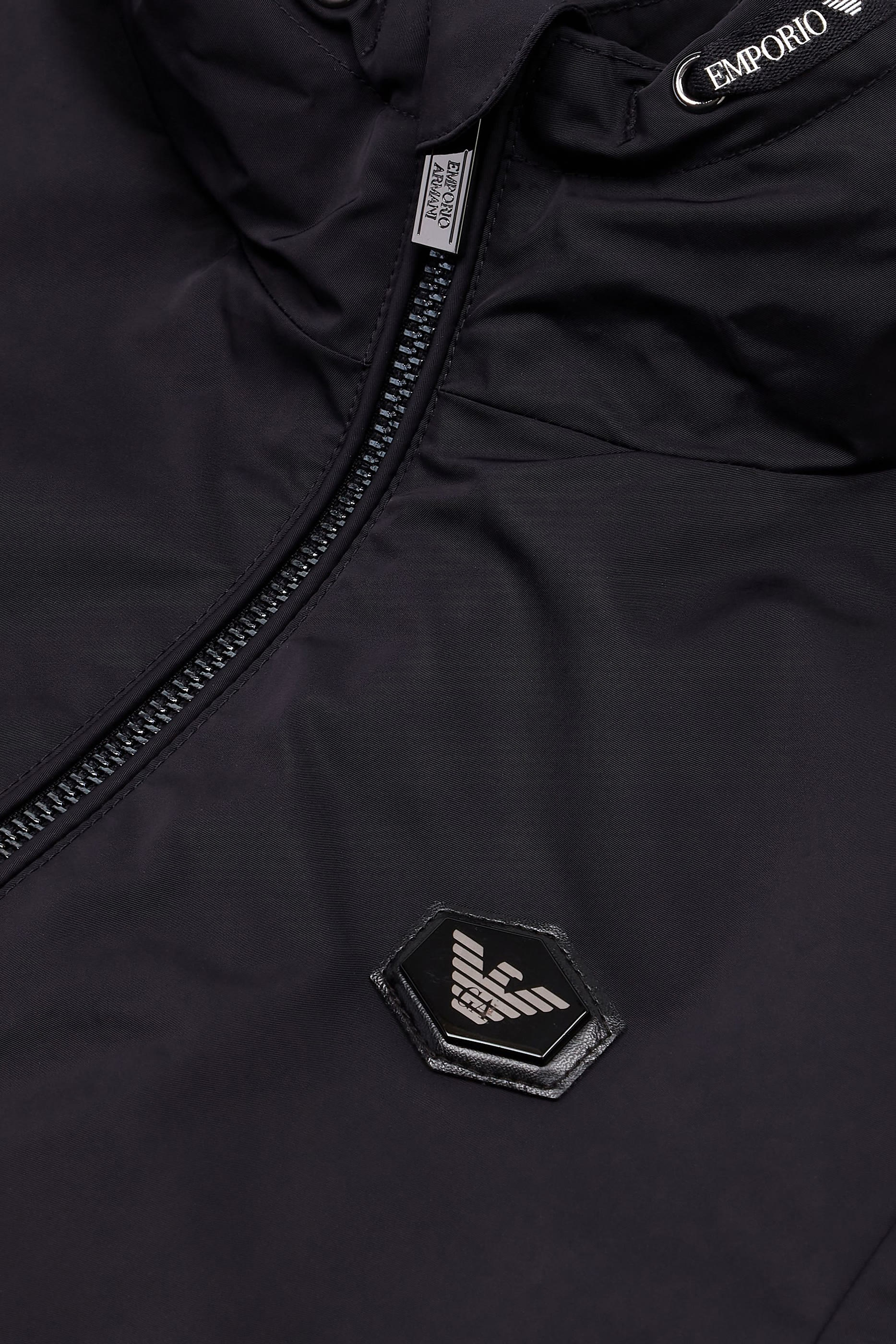 Kids Water-Repellent Nylon Hooded Jacket with Logo Patch