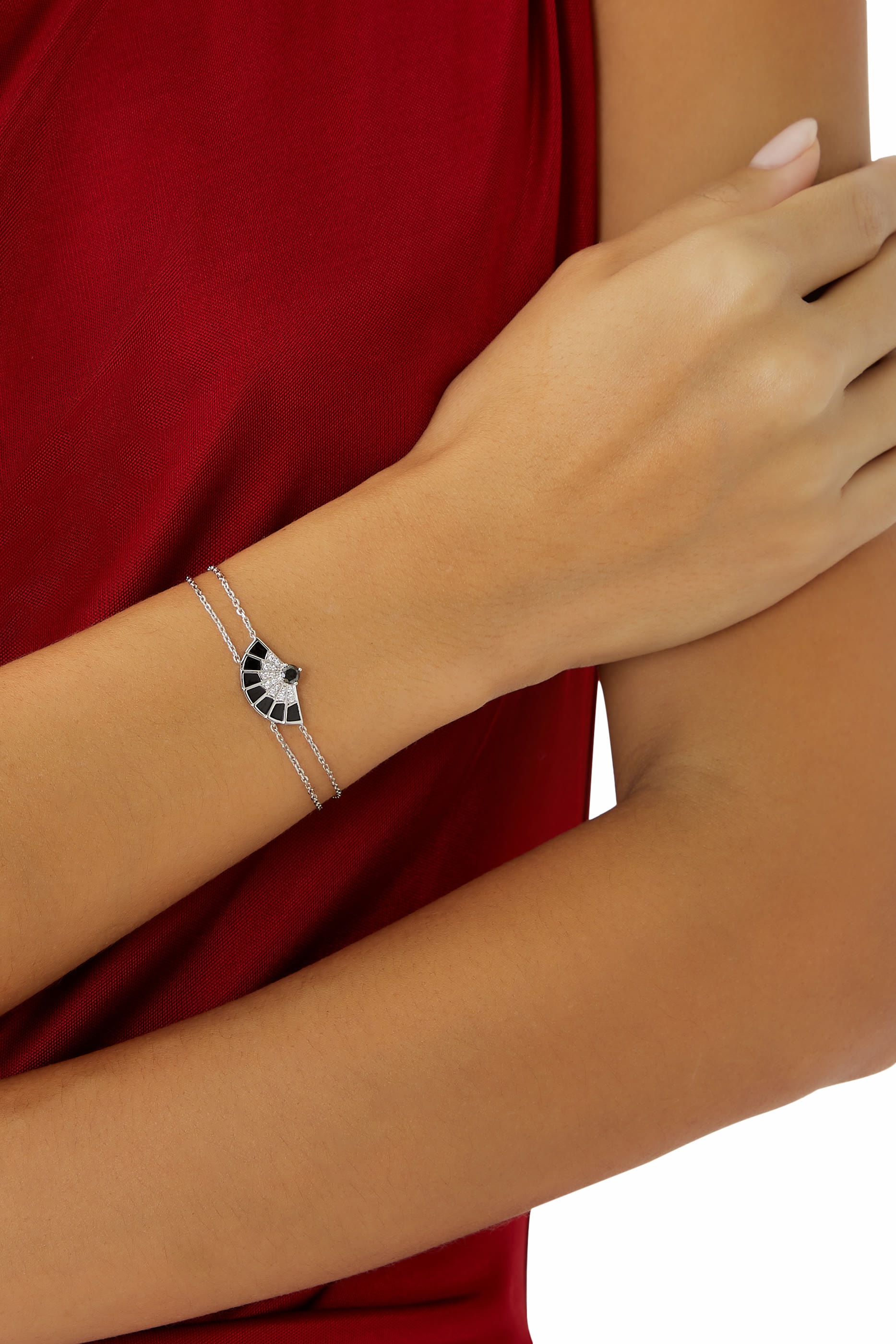 Fanfare Symphony Bracelet, 18 White Gold with Diamonds & Black Spinel