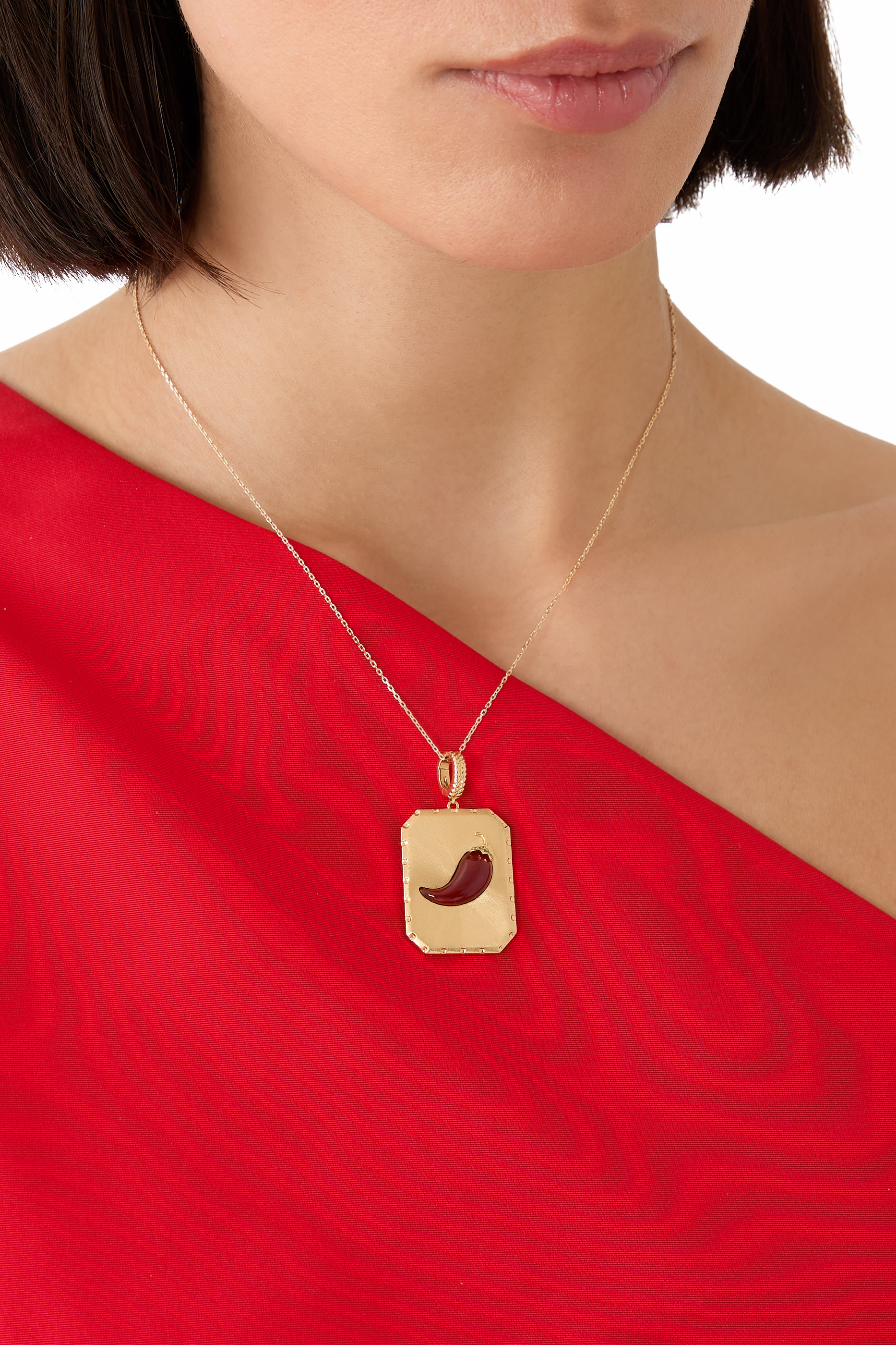  Pepper Brushed Charm, 18K Yellow Gold & Red Agate 