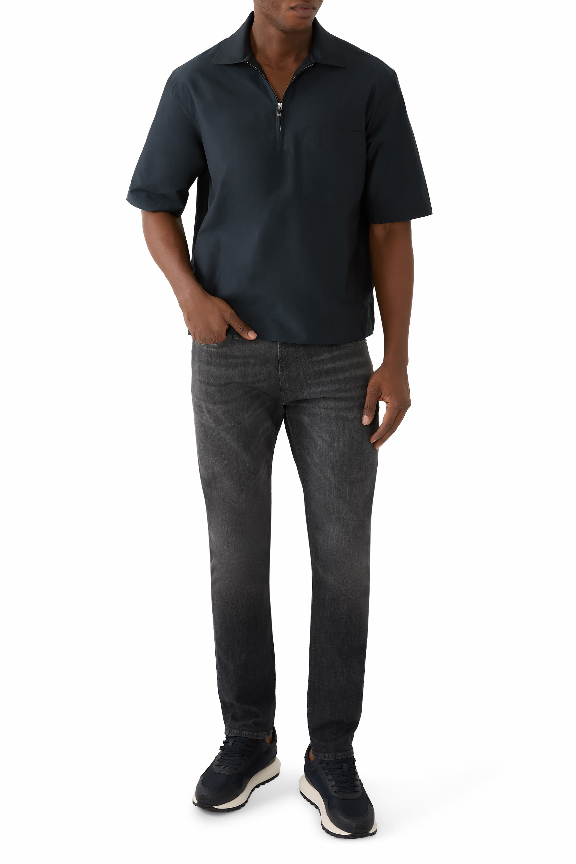 Zip Polo Silk & Cotton Shirt