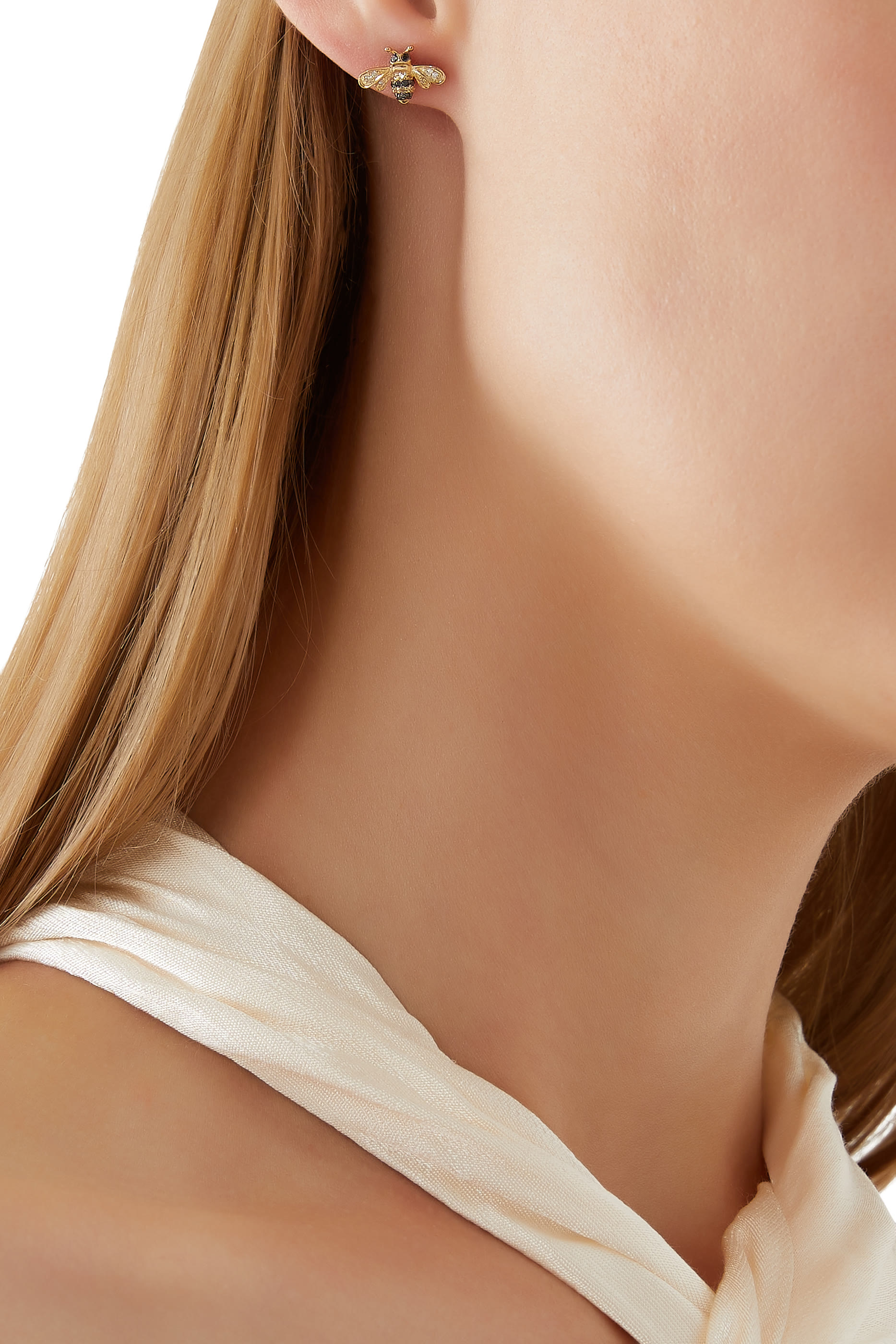 Mini Bee Single Stud Earring, 14k Yellow Gold & Diamonds