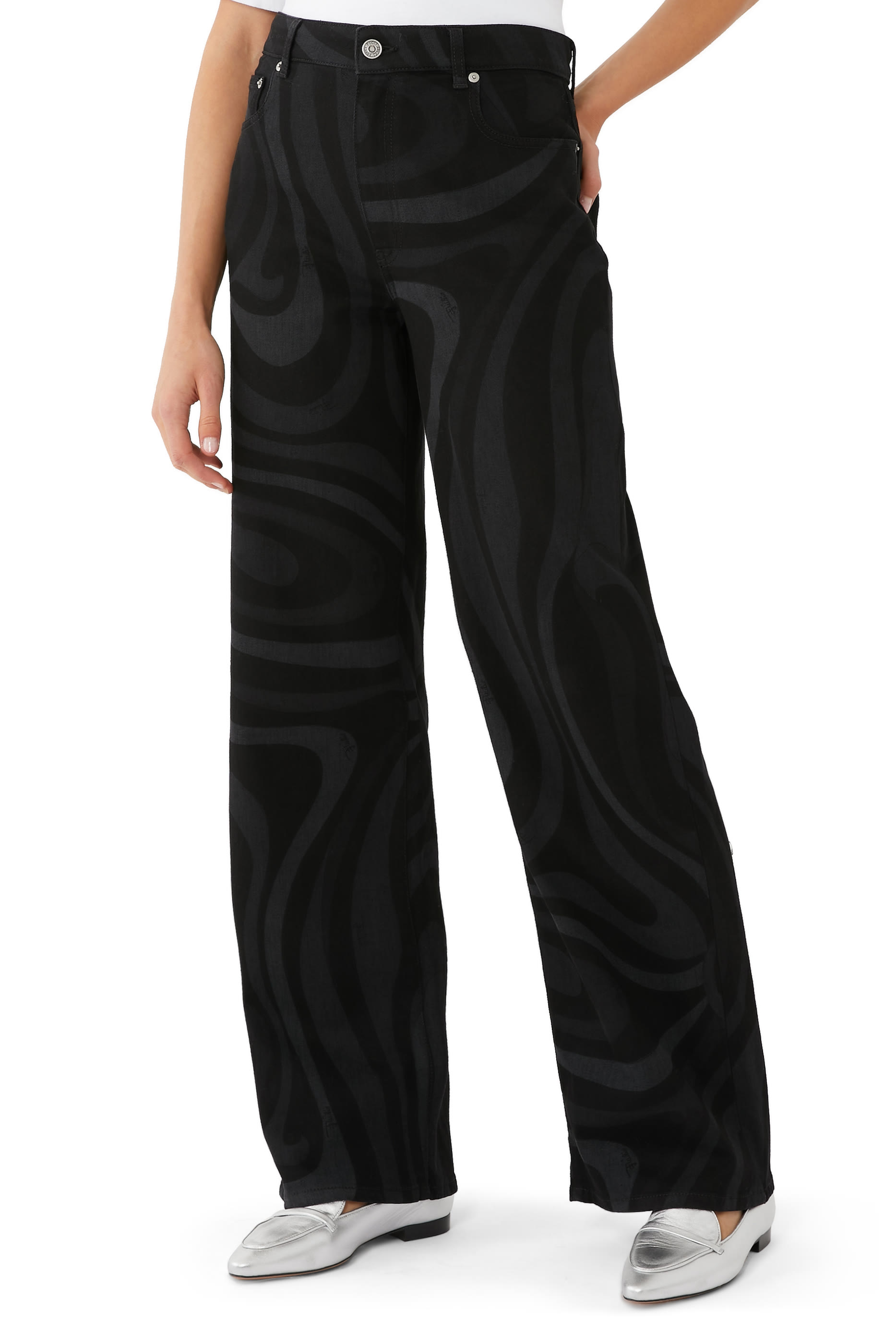 Marmo-Print Wide-Leg Jeans