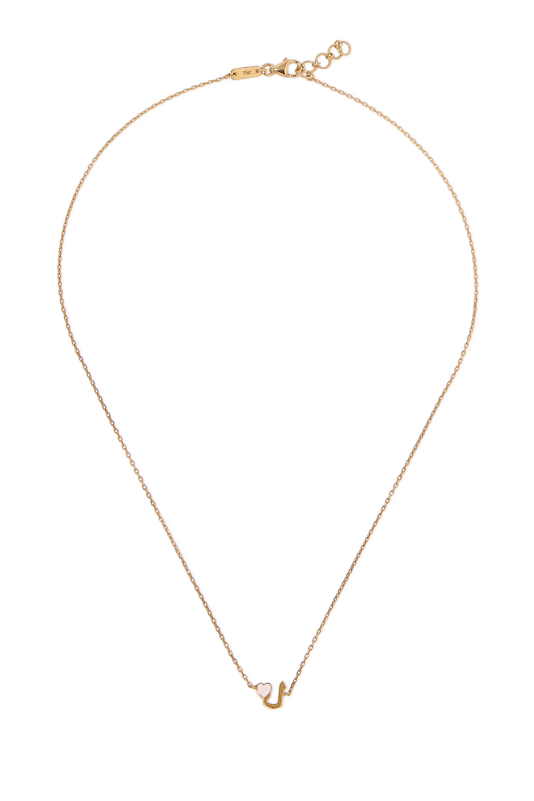 Kids Tiny Bling Heart Letter 'Lam' Necklace, 18K Yellow Gold & Enamel