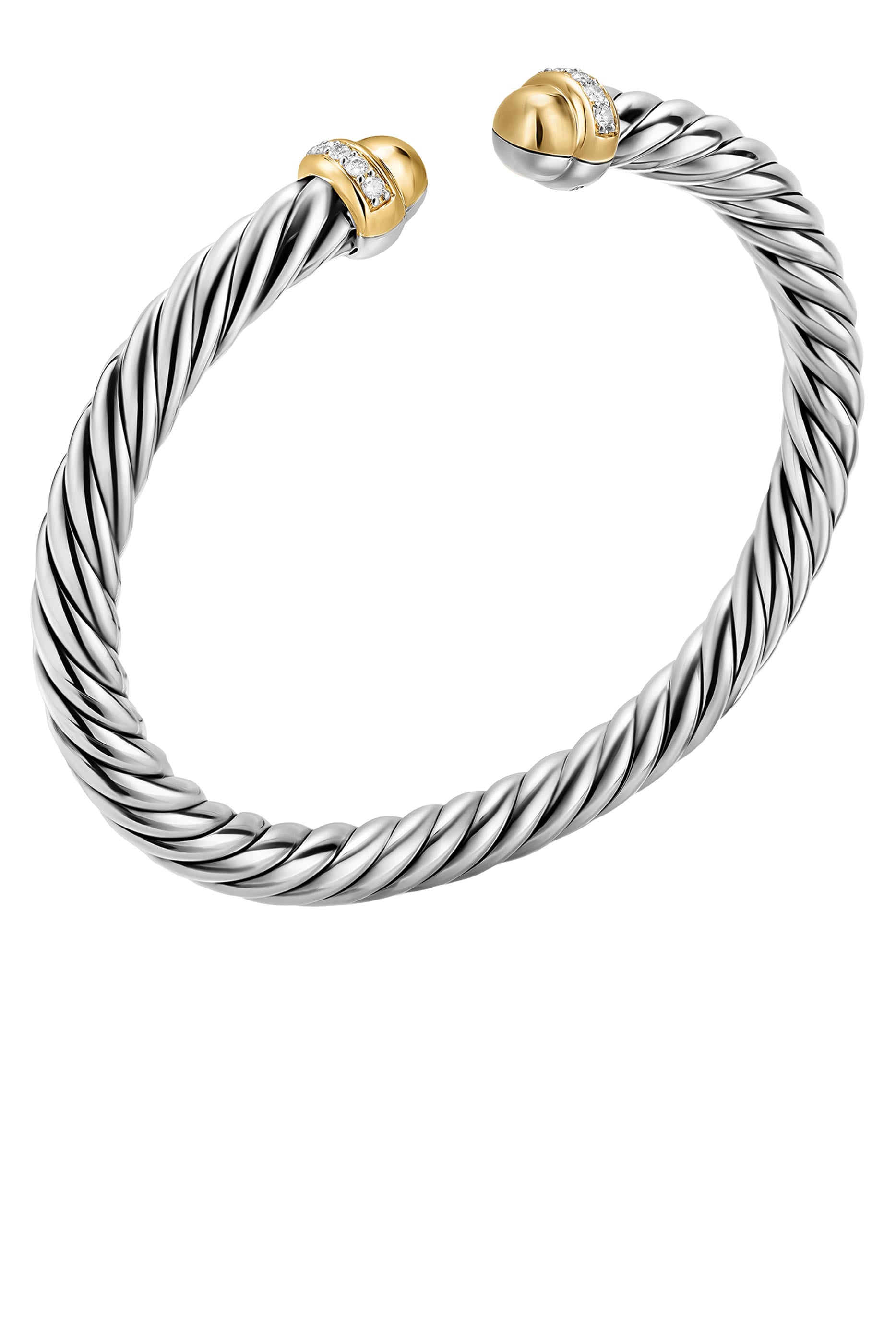  Cable Diamond Cable Flex Bangle,  Sterling Silver with 14K Yellow Gold & Pav&eacute; Set Diamonds