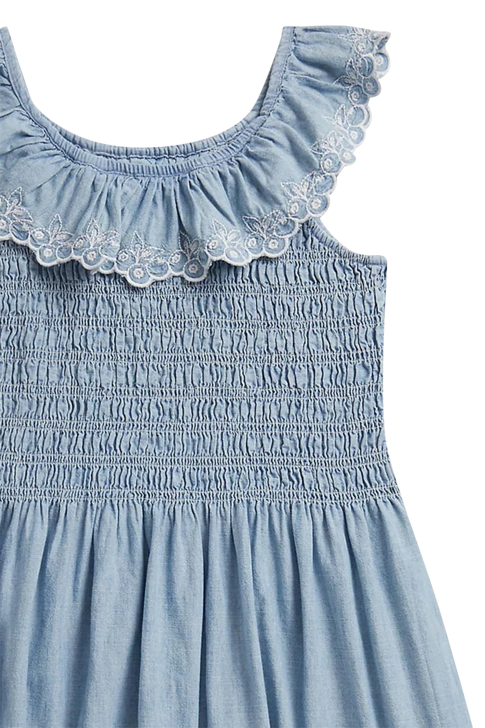 Kids Blueberry-Overlay Chambray Dress