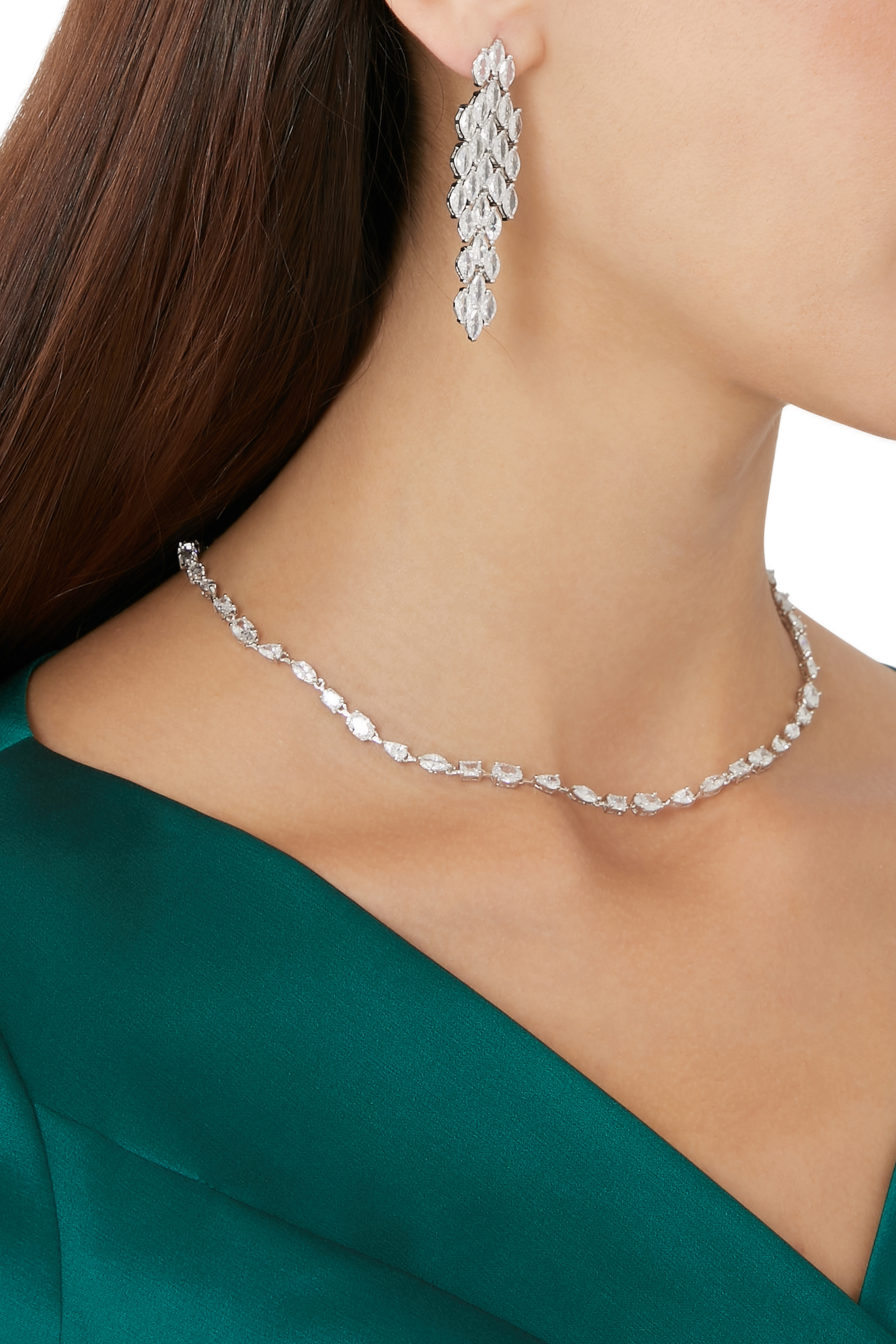 Graduated Marquise Drop Earrings, Rhodium-Plated Brass & Cubic Zirconia