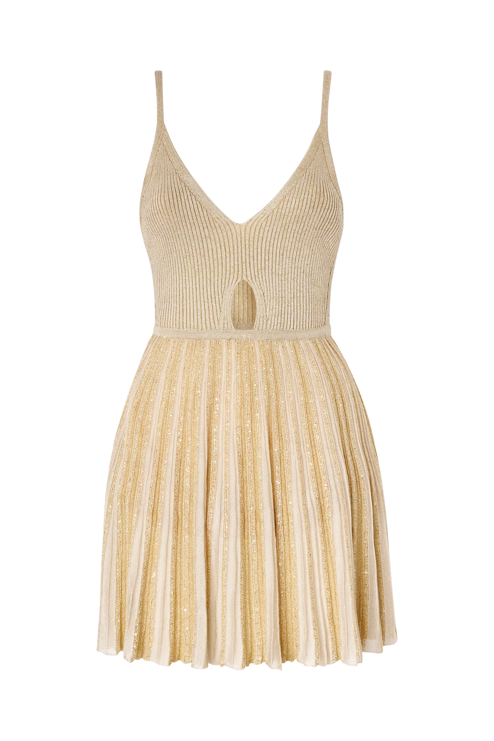 Ribbed Viscose Lamé Mini Dress with Cut-Out Detail