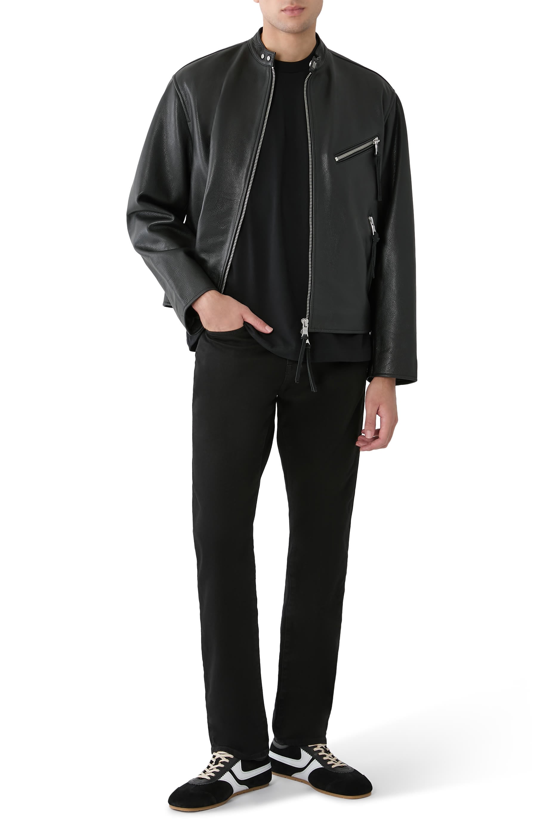Cropped Leather Racer Jacket