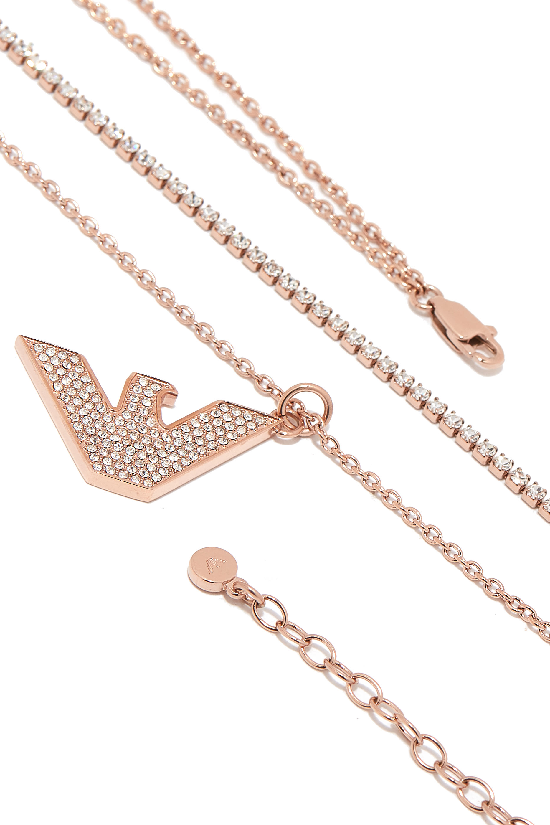 Eagle Logo Necklace, Stainless Steel & Crystals