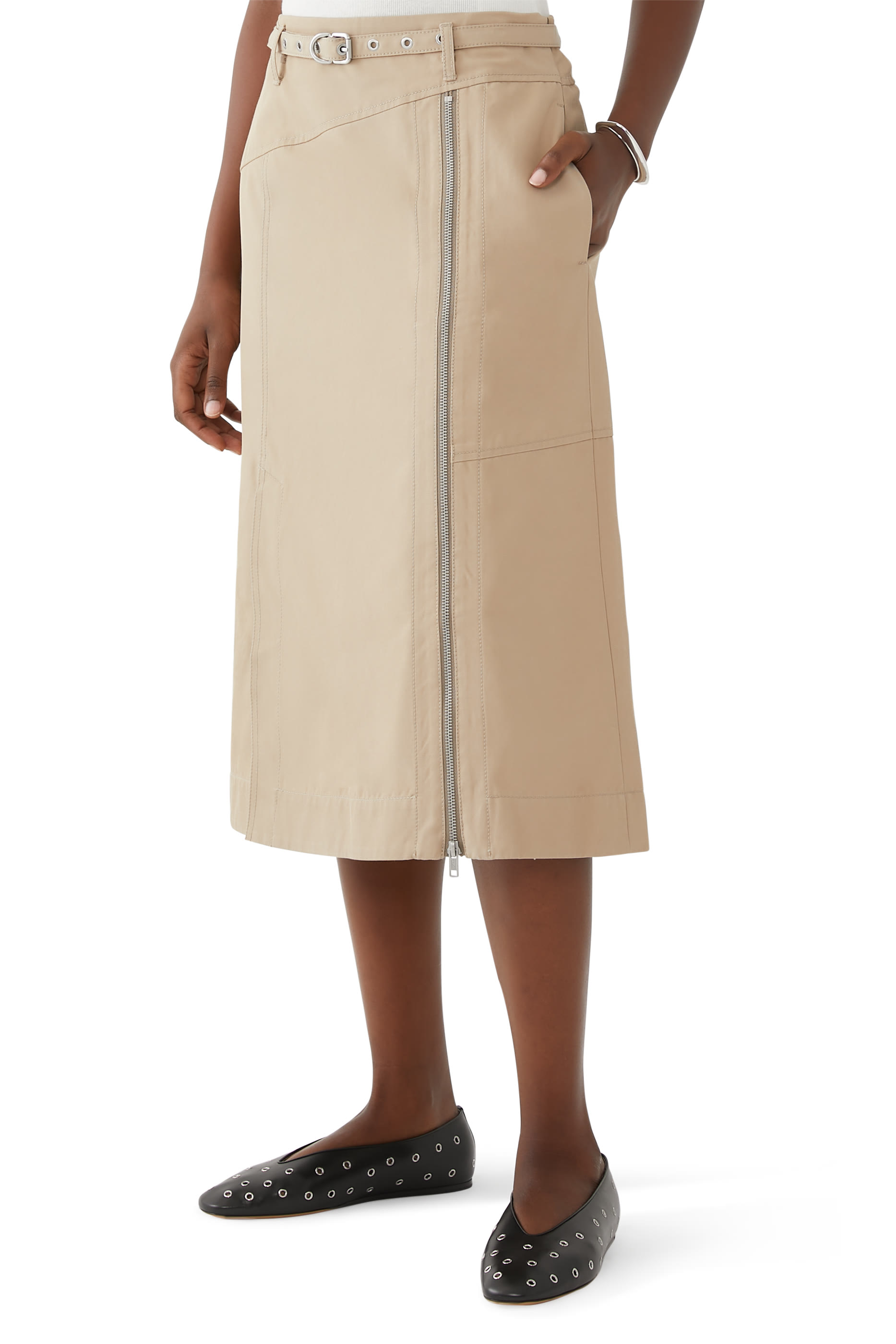 Utility Skirt with Zip Chiffon Godet