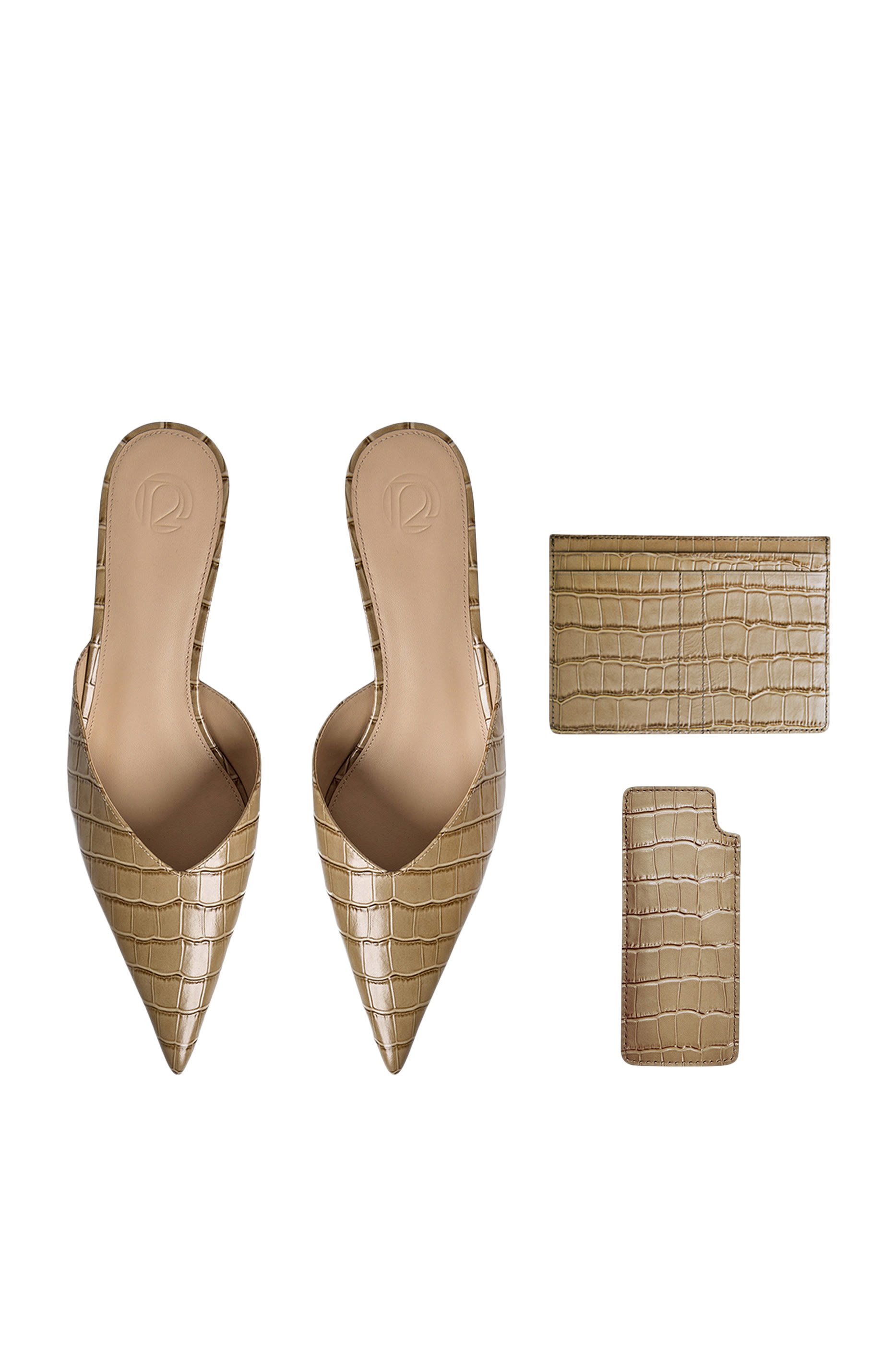 Crocodile-Embossed Leather Mules 40