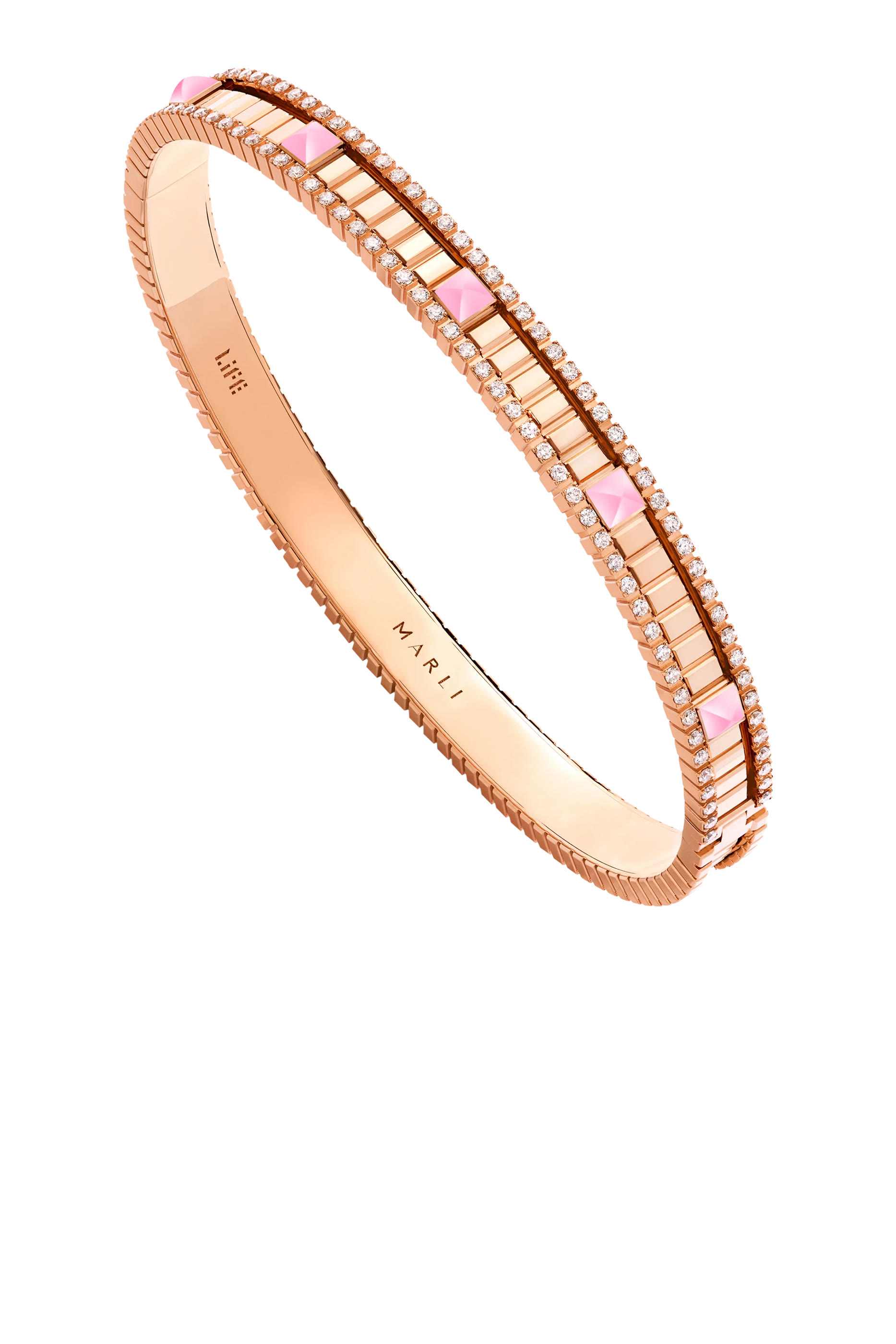 LIFE Hinged Bangle, 18K Rose Gold, Diamonds & Pink Opal