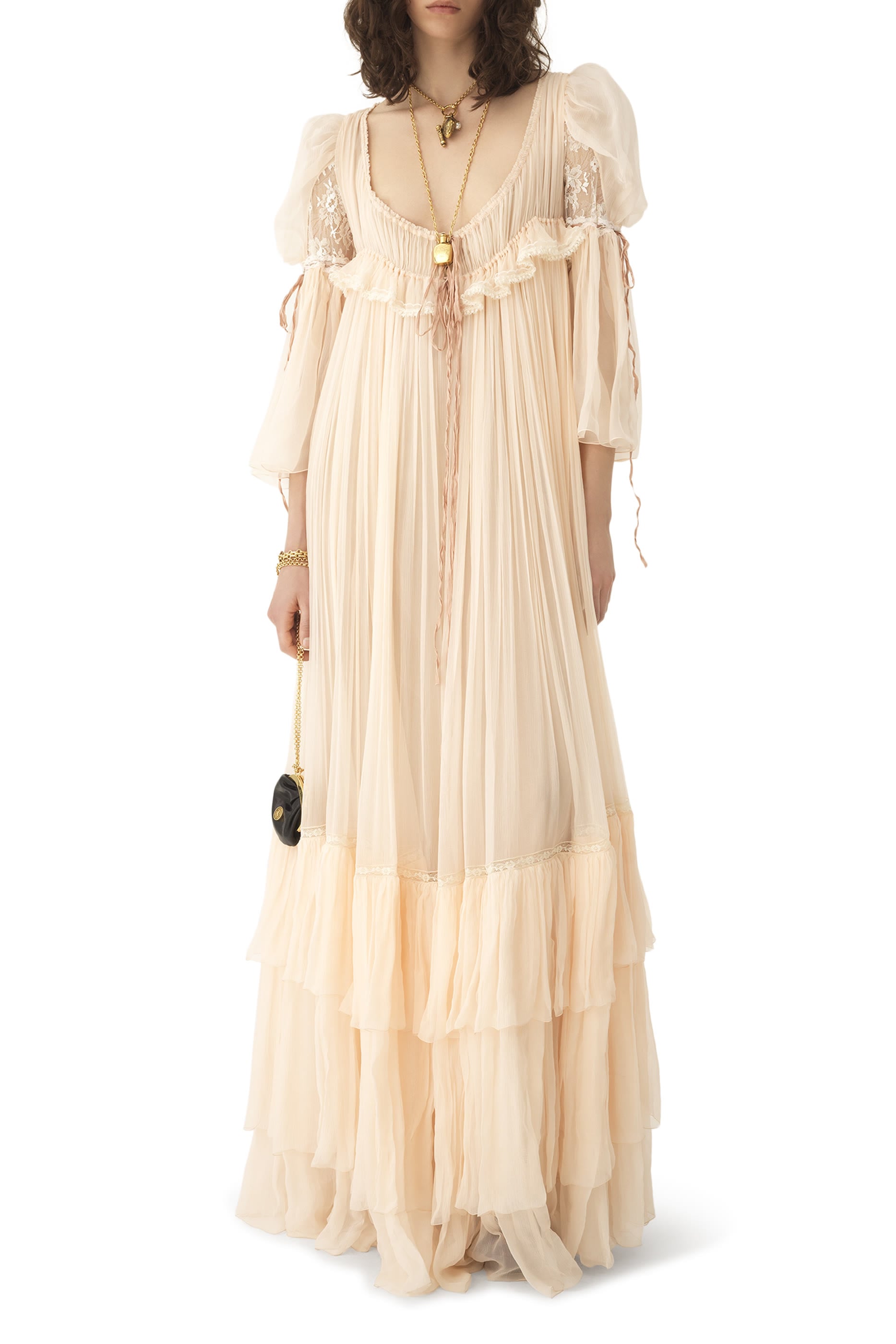 Oversized Silk Long Ruffled Dress