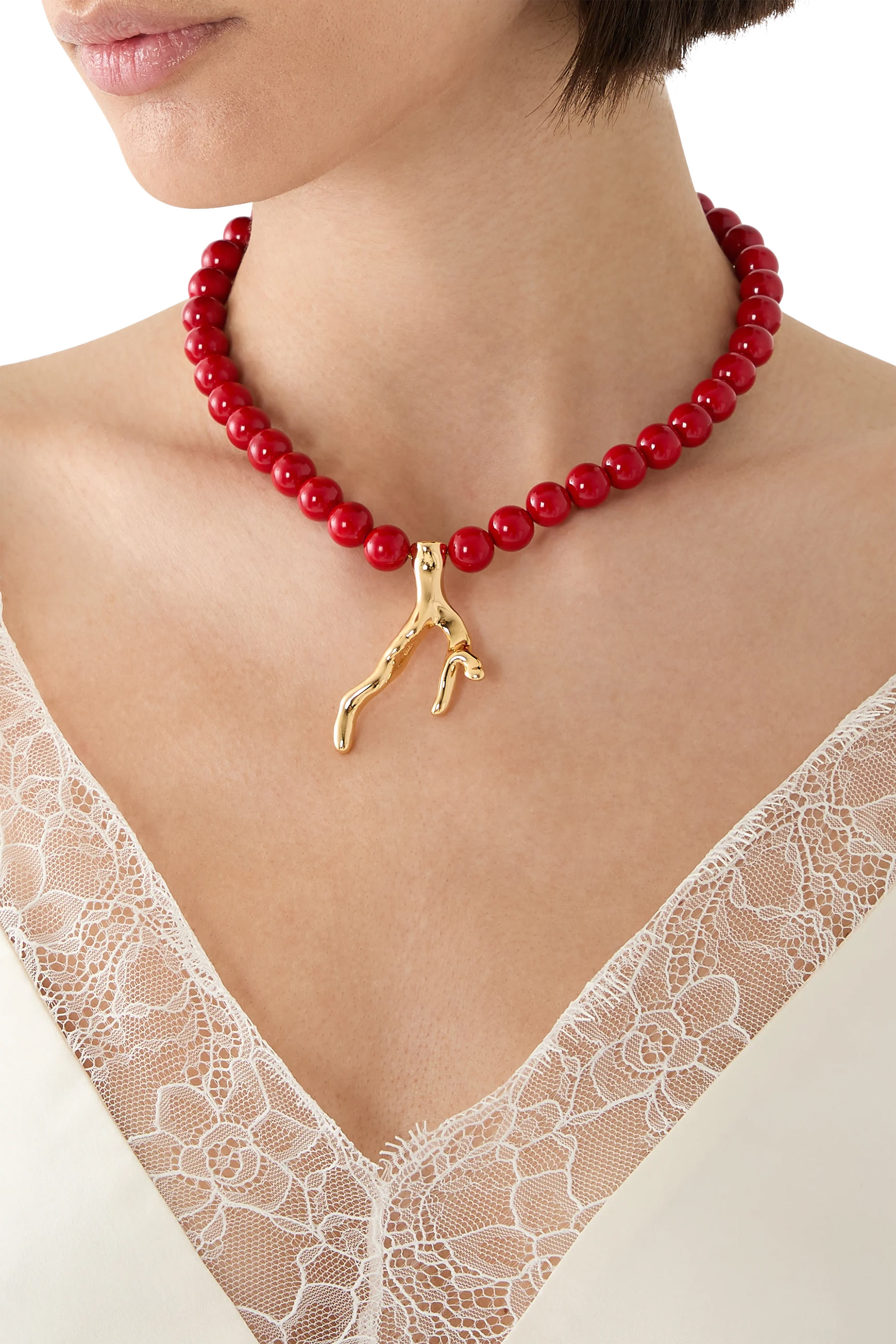 Pearls with Coral Charm Necklace