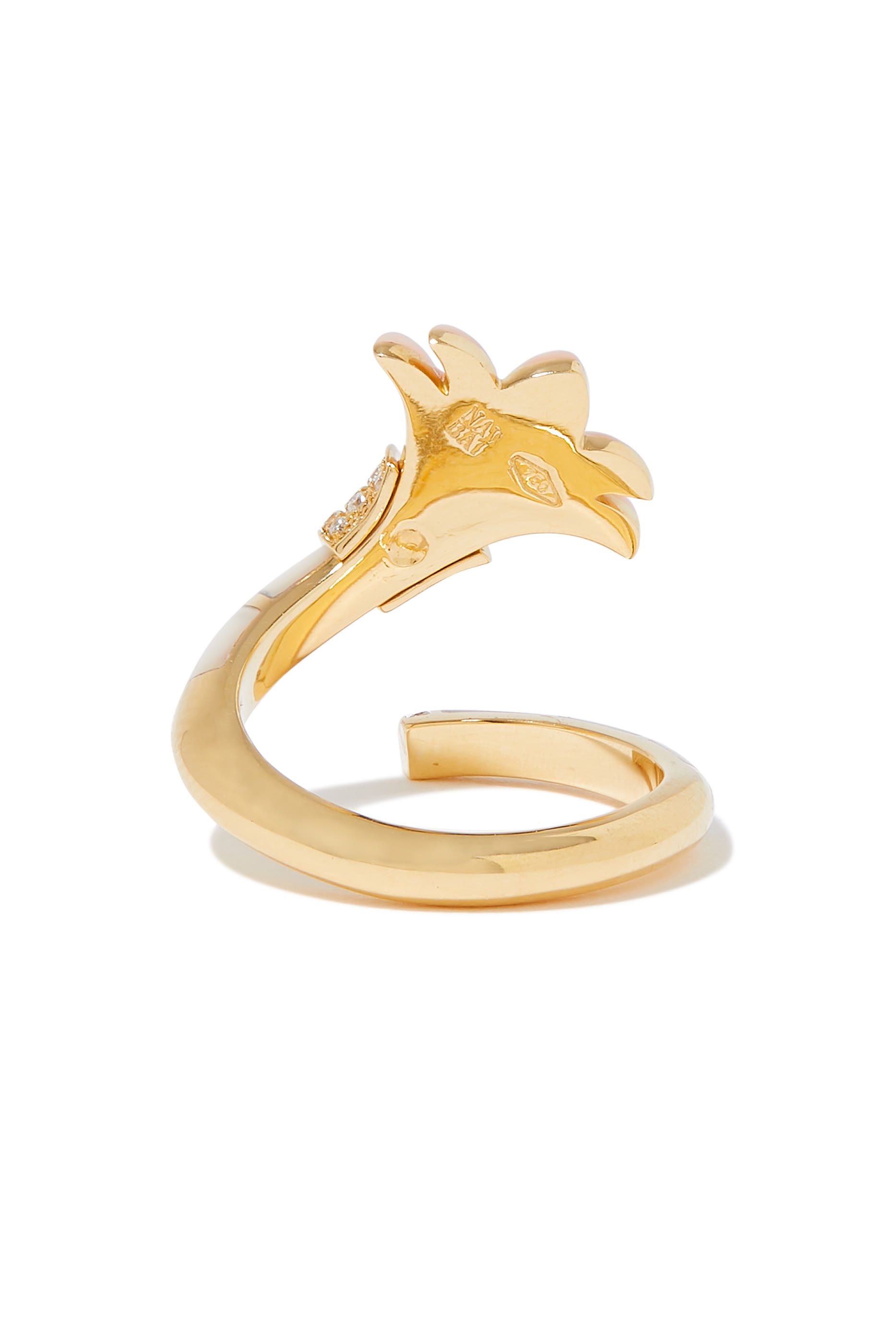 Psychedelia On A Vine Pinky Ring, 18k Yellow Gold with Pink Coral, Mother of Pearl and Diamonds