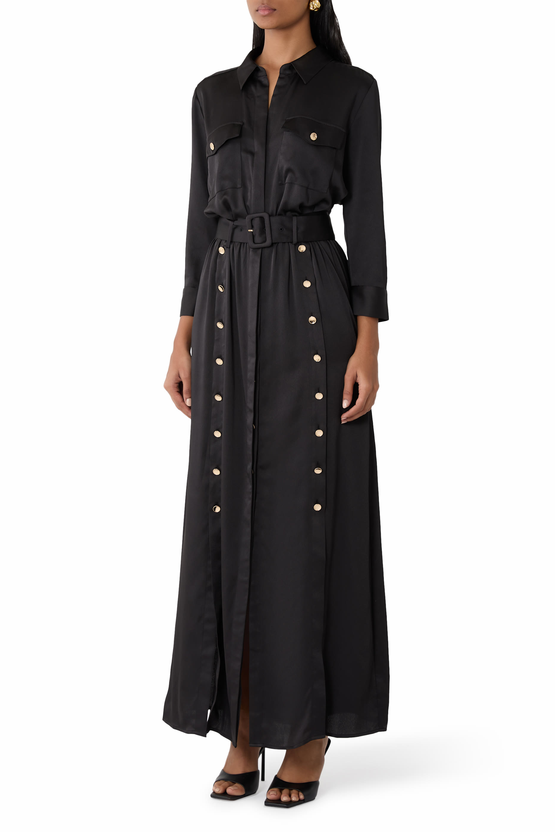 Uriah Satin Maxi Shirt Dress