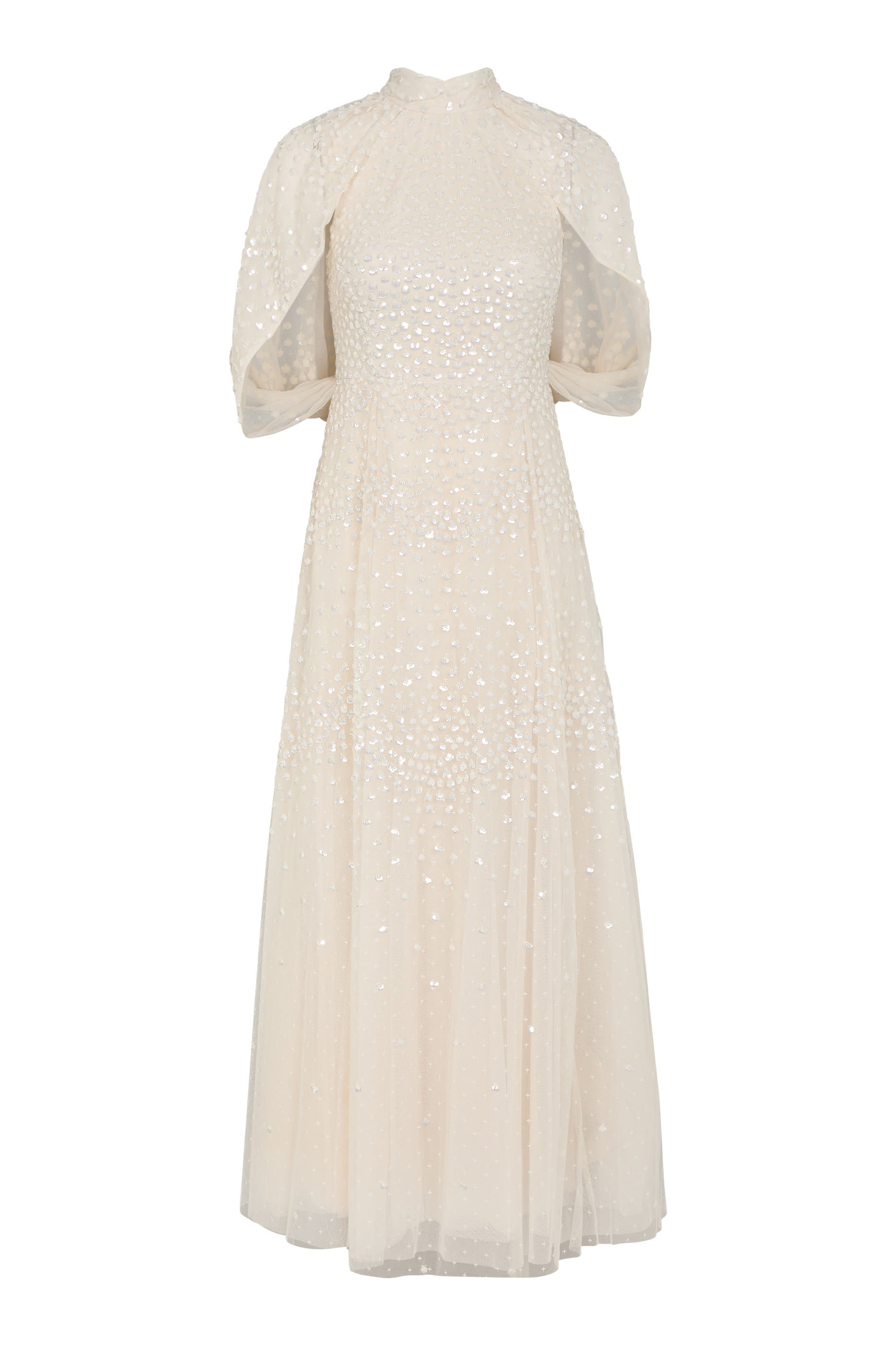 Scallop Sequin Cape Ankle Gown