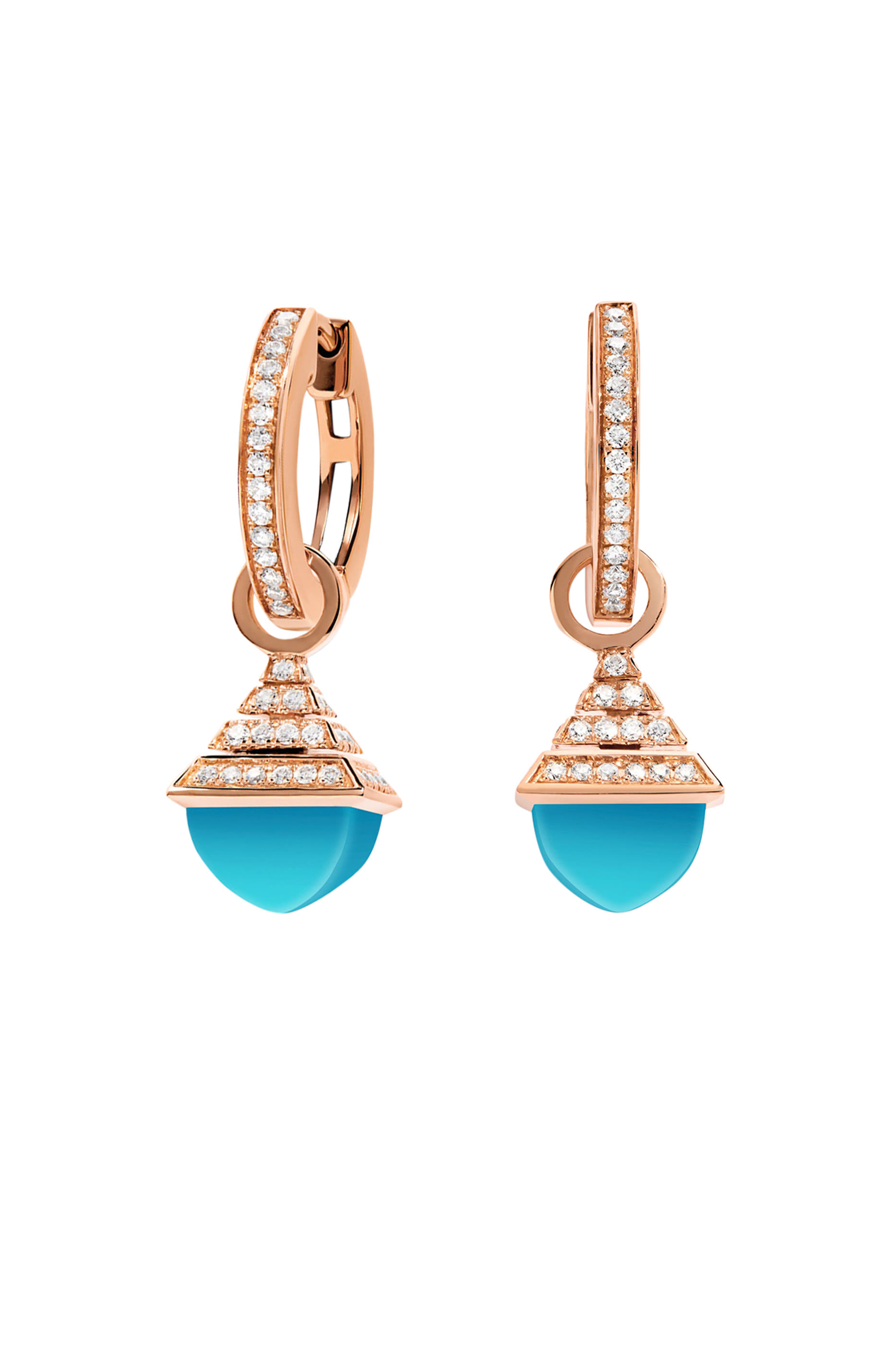 Cleo Rev Mini Diamond Drop Earrings, 18K Rose Gold, Diamonds & Sea Blue Chalcedony