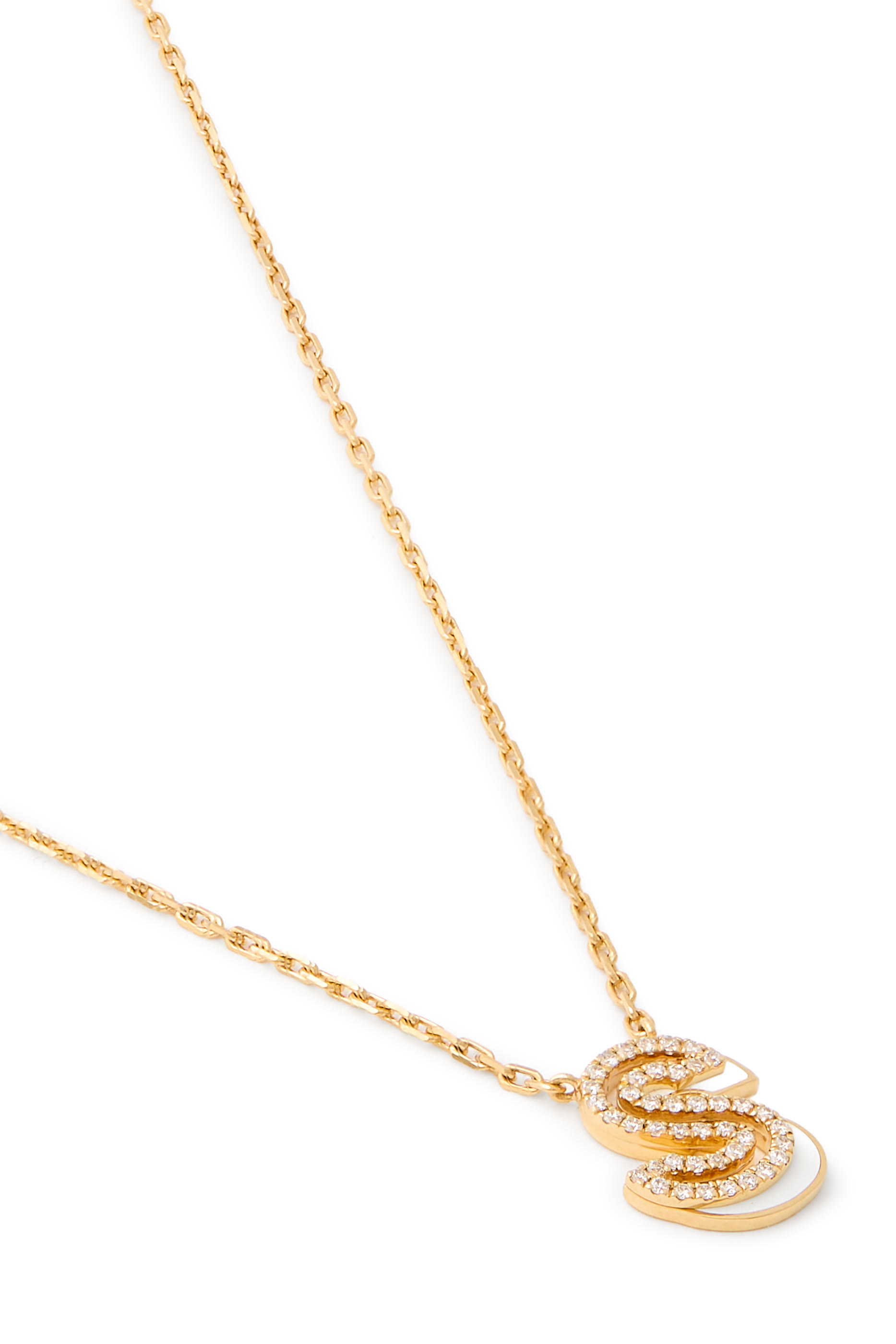 Letter &lsquo;S&rsquo; Mini Necklace, 18k Yellow Gold & Enamel, Diamonds