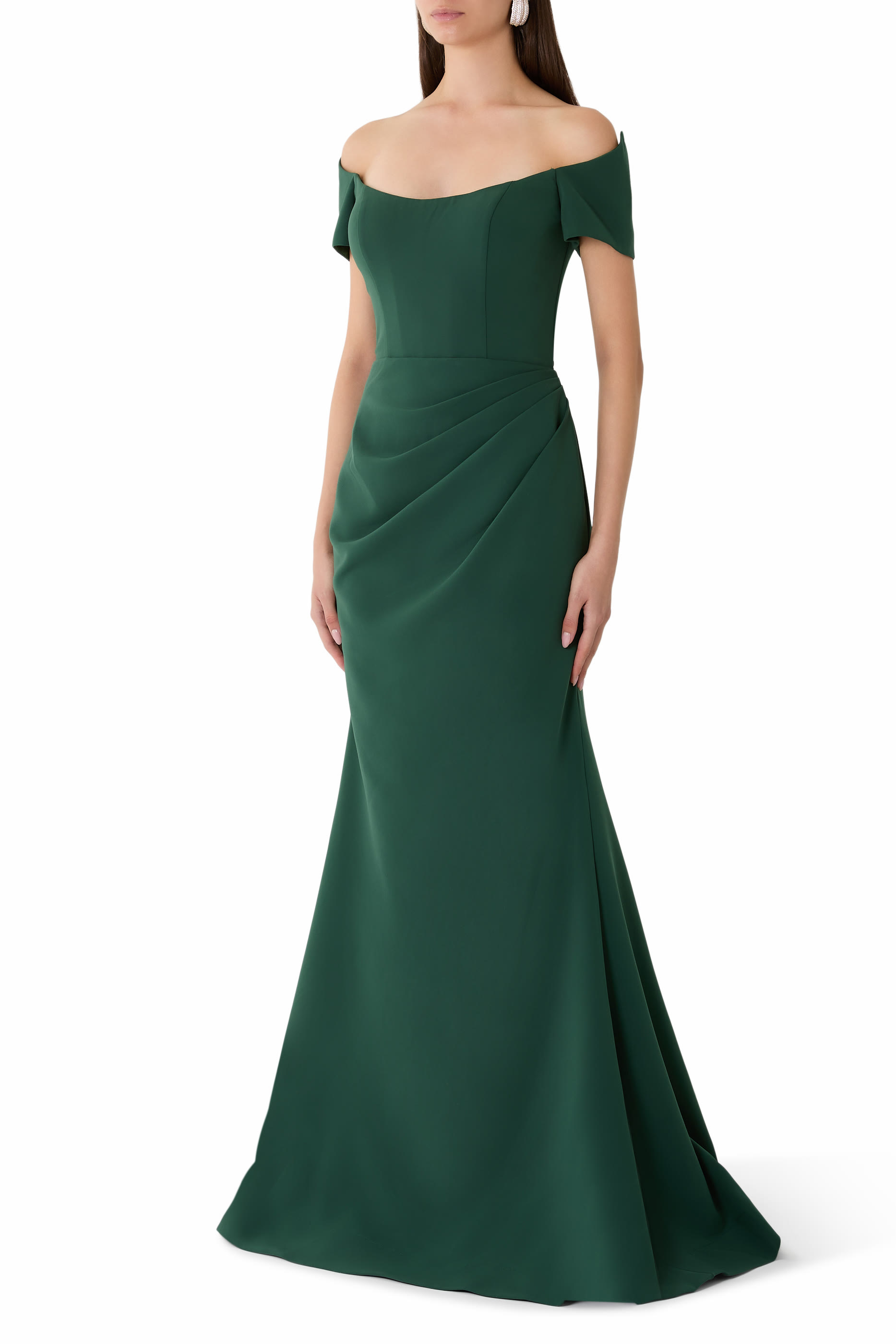 Off-the-Shoulder Ruched Gown with Mermaid Silhouette