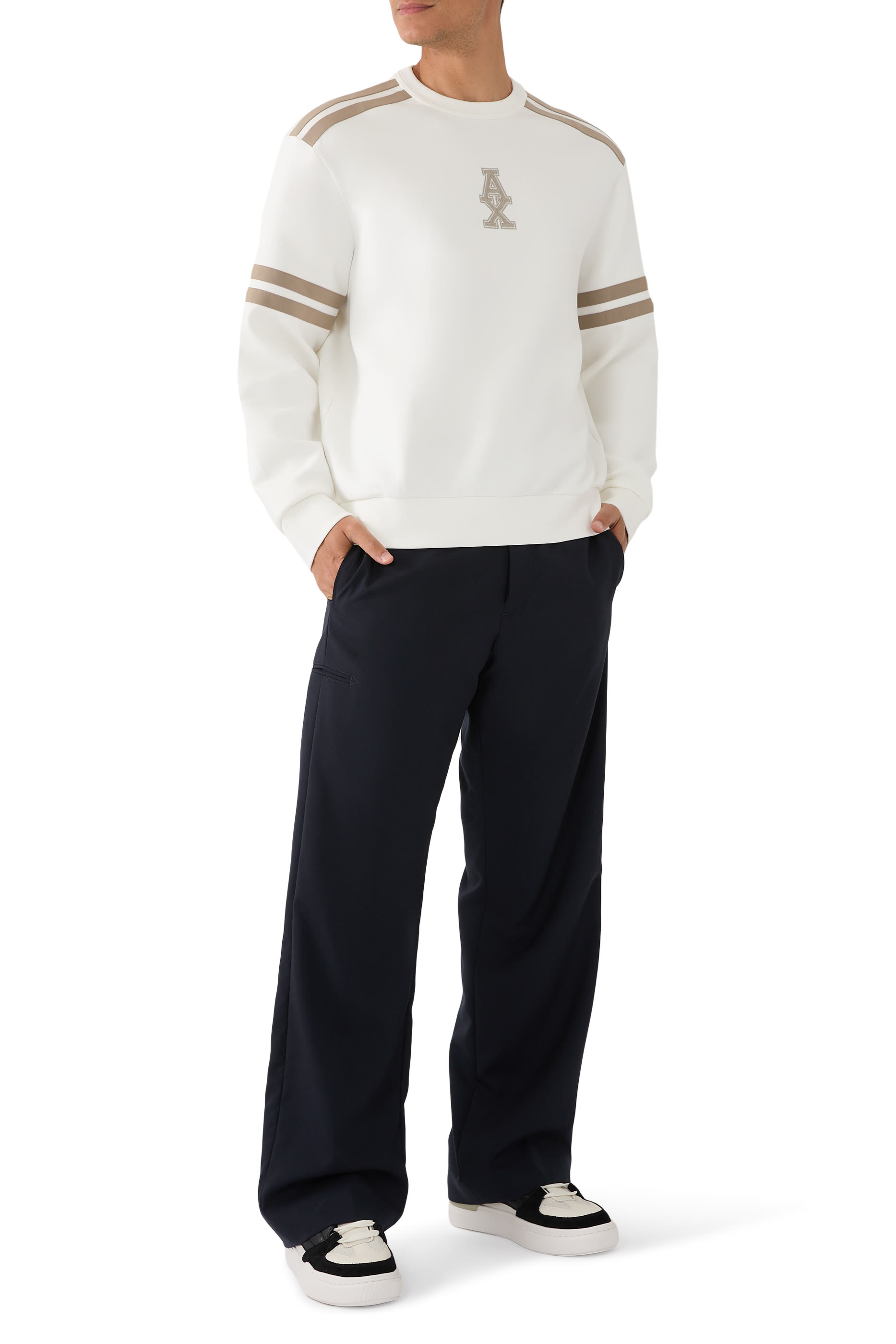 Stripes and Logo Crewneck Sweatshirt