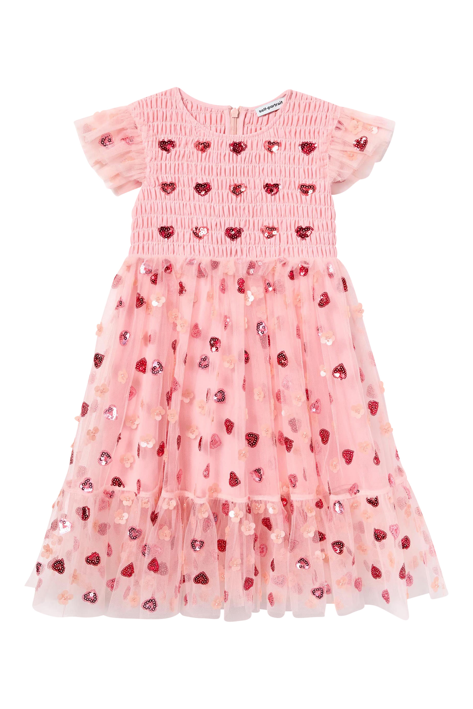 Kids Mesh Heart Sequin Dress