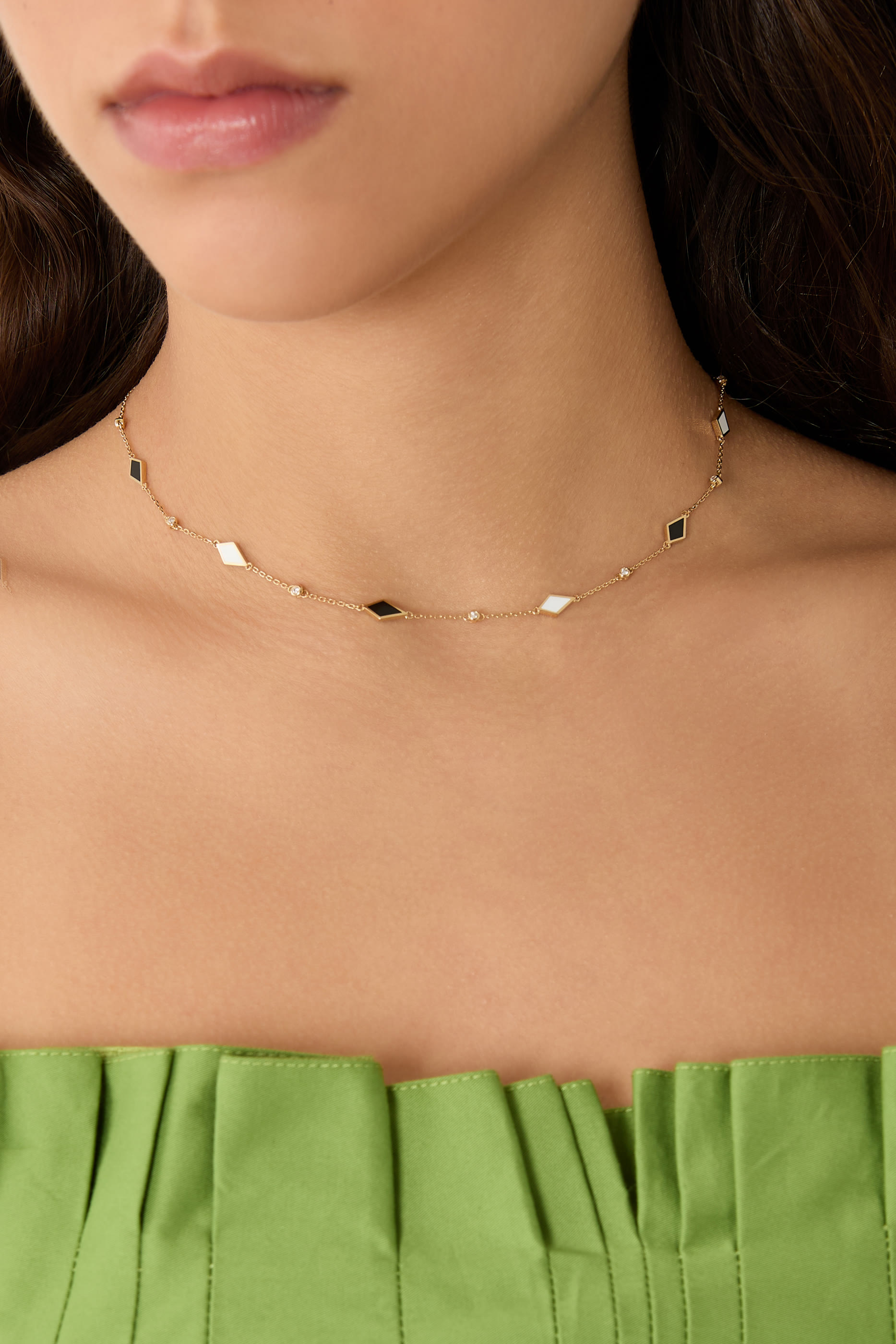 Mosaic Choker, 18K Yellow Gold with Enamel & Diamonds