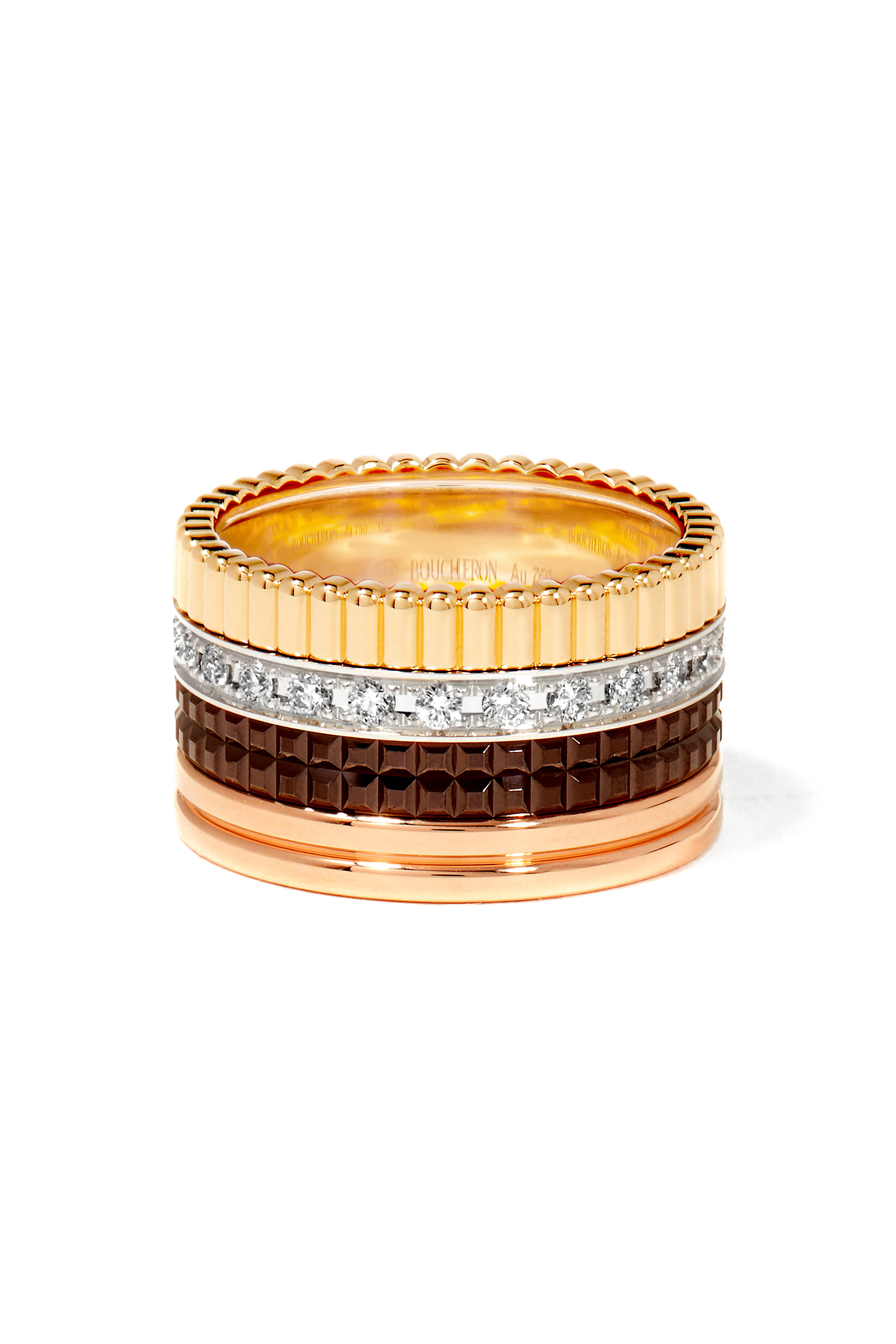 Quatre Classique Large Ring, 18k Mix Gold & Diamonds