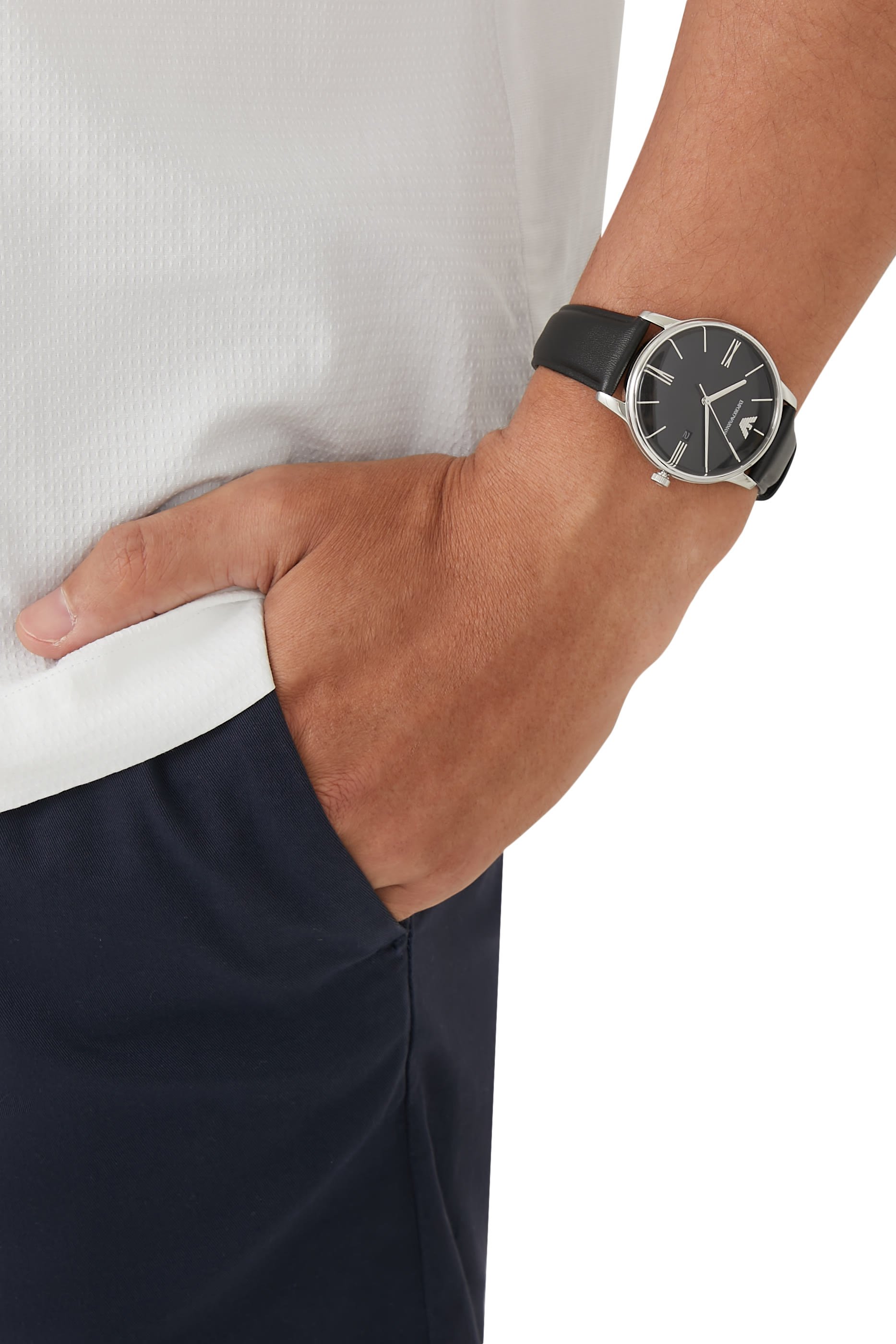 Leather Watch & Eagle Logo Bracelet Set