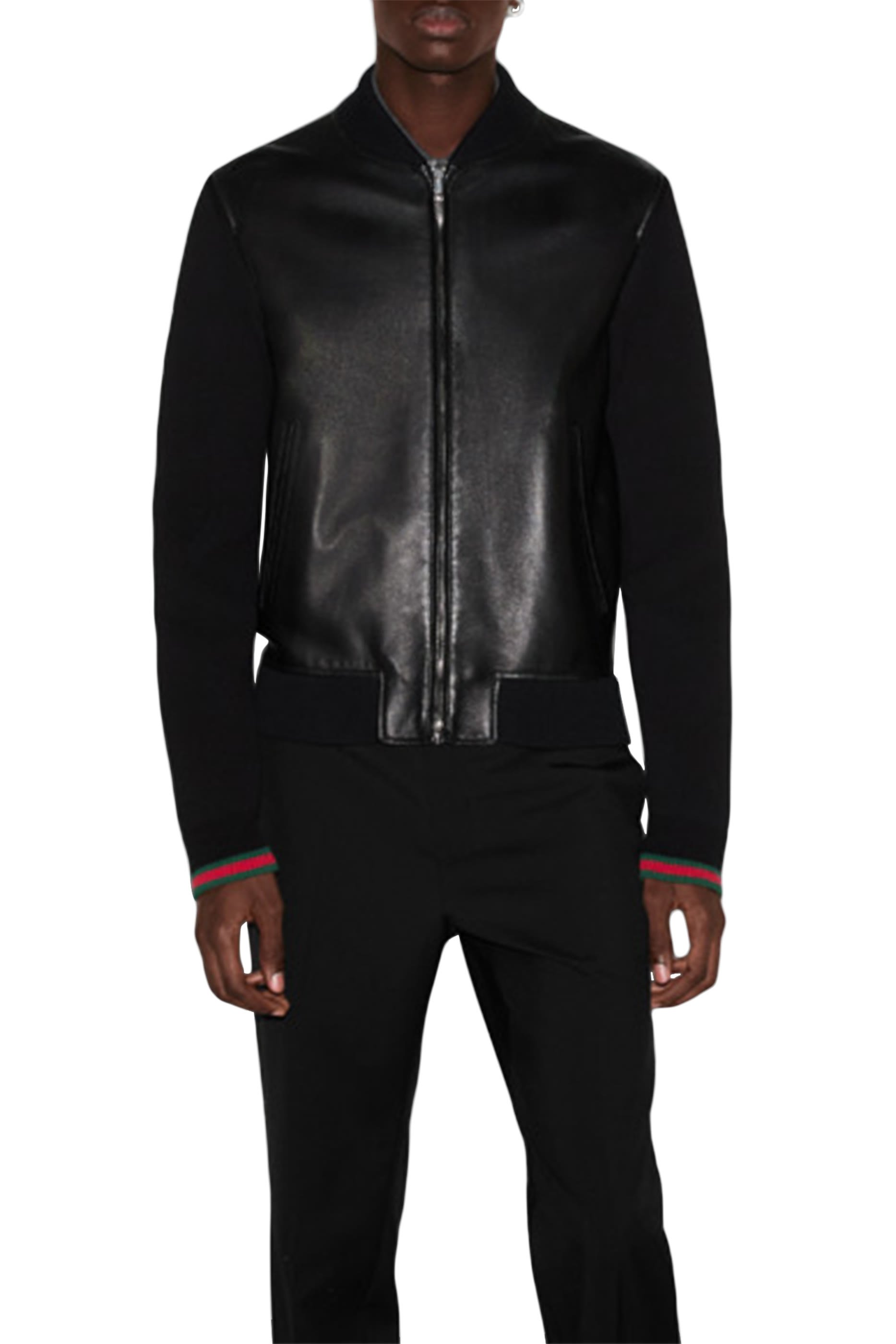  Nappa Leather and Knit Bomber Jacket