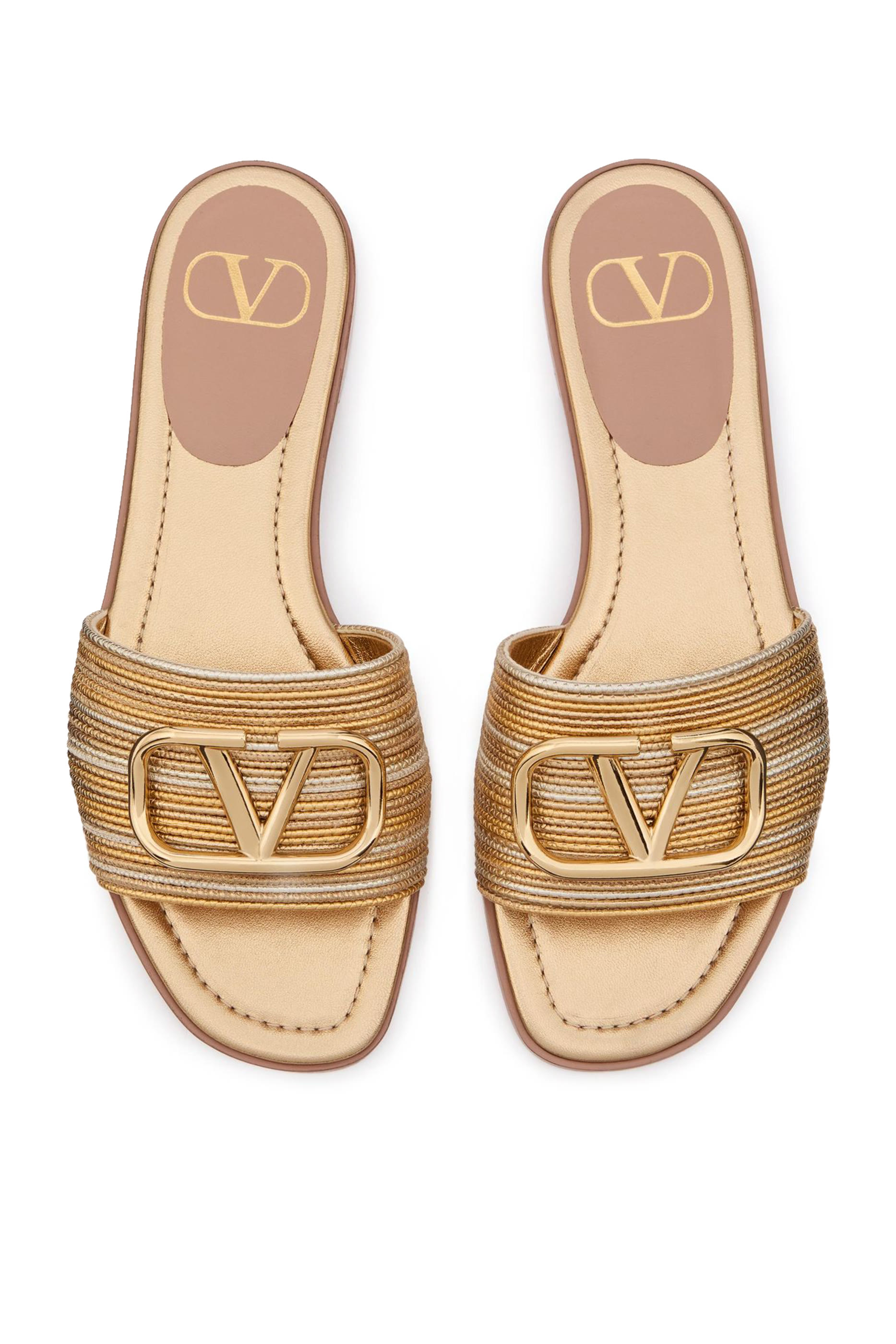 VLogo Signature Metallic Leather Sandals with Cornely Embroidery