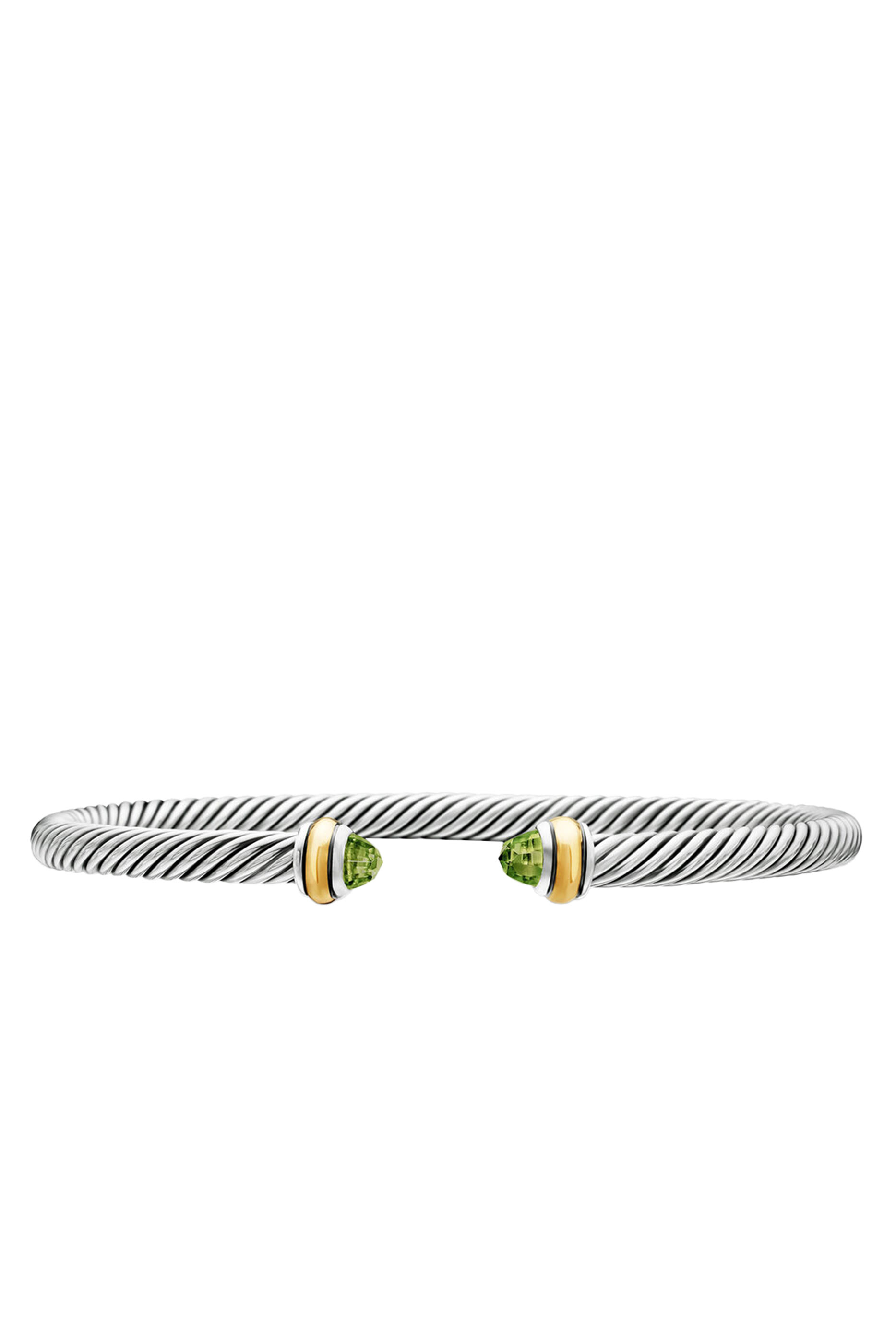 Classic Cable Bracelet, 18k Yellow Gold with Sterling Silver & Peridot