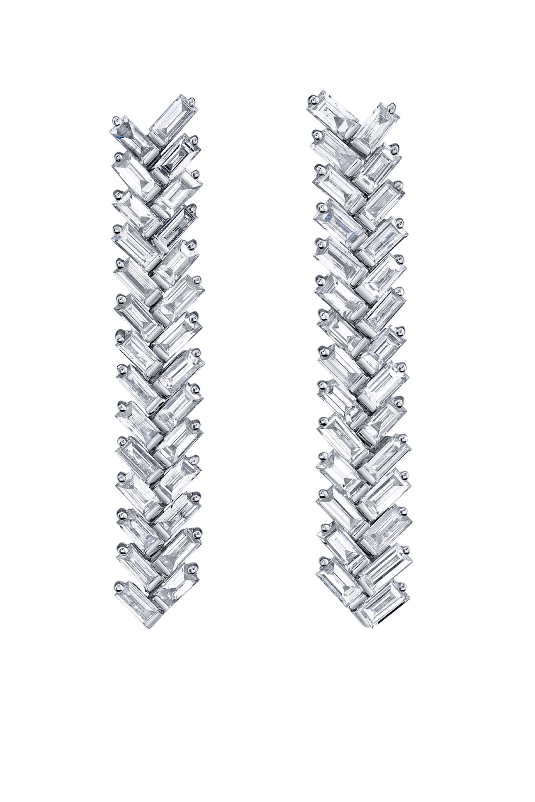 Short Baguette Diamond Zipper Earrings, 18k White Gold & Diamonds