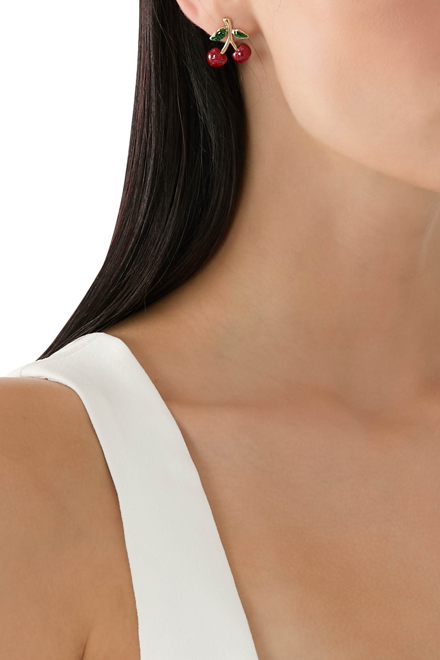 Cherry Stud Earrings, Plated Brass & Enamel