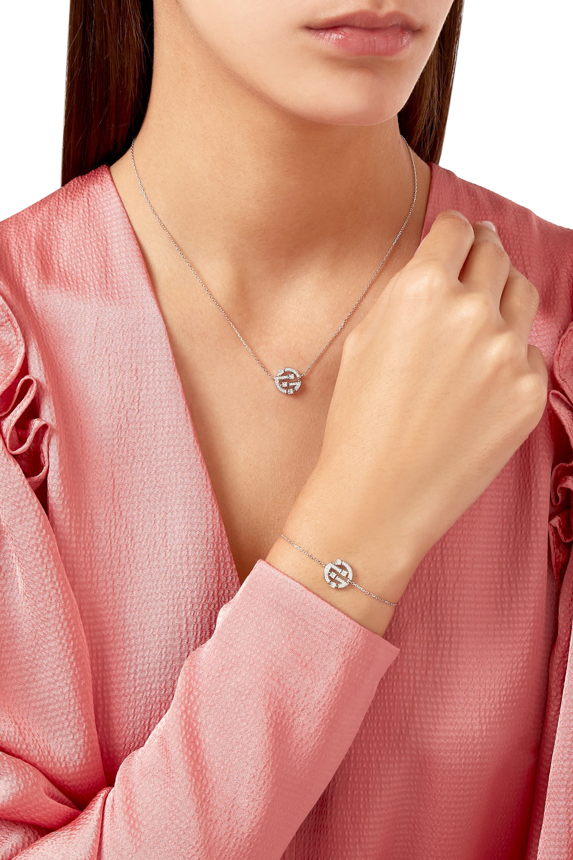 Avenues Mini Chain Necklace, 18k White Gold with Diamonds