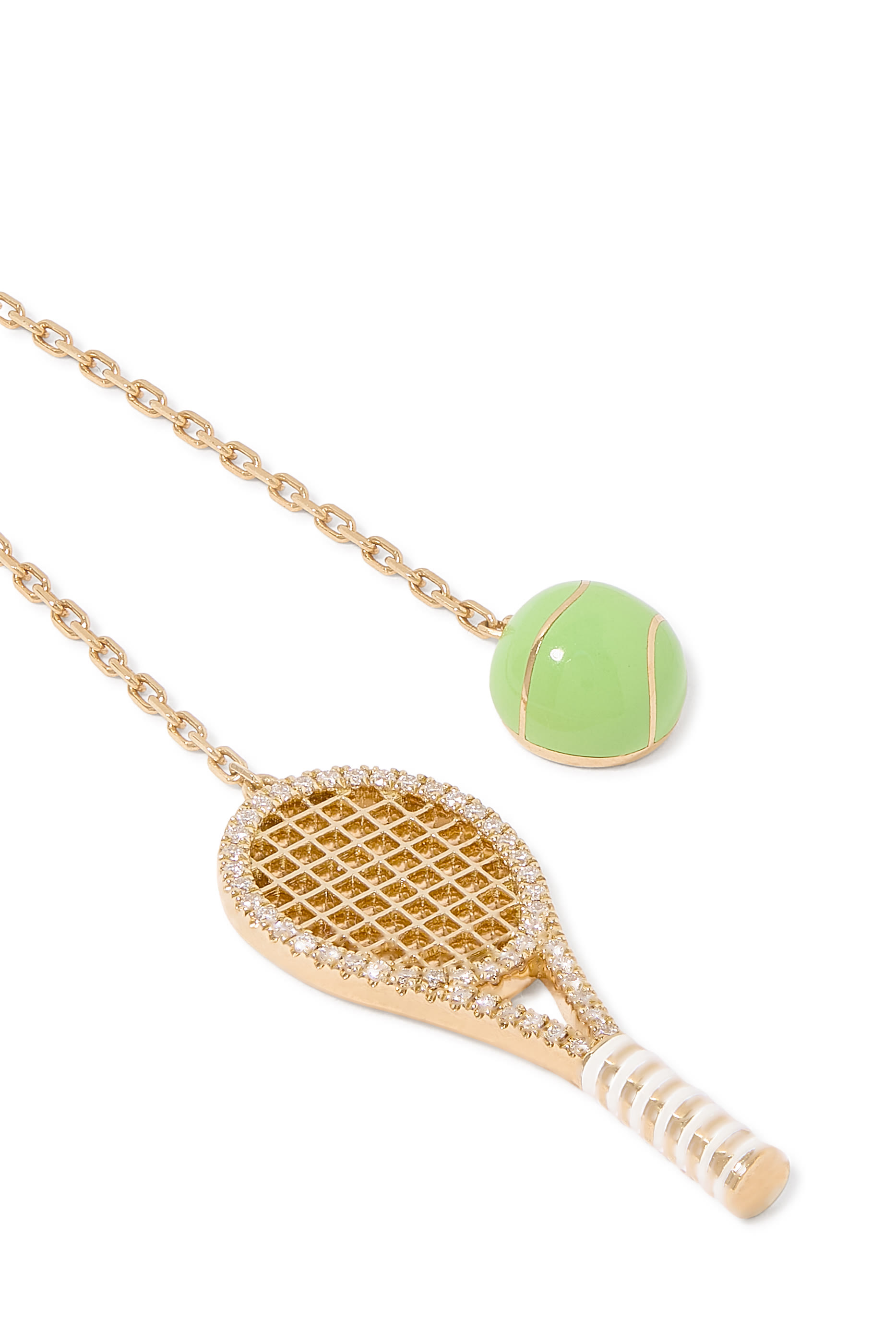 Ball and Racket Charm,  18K Yellow Gold with Diamonds & Enamel