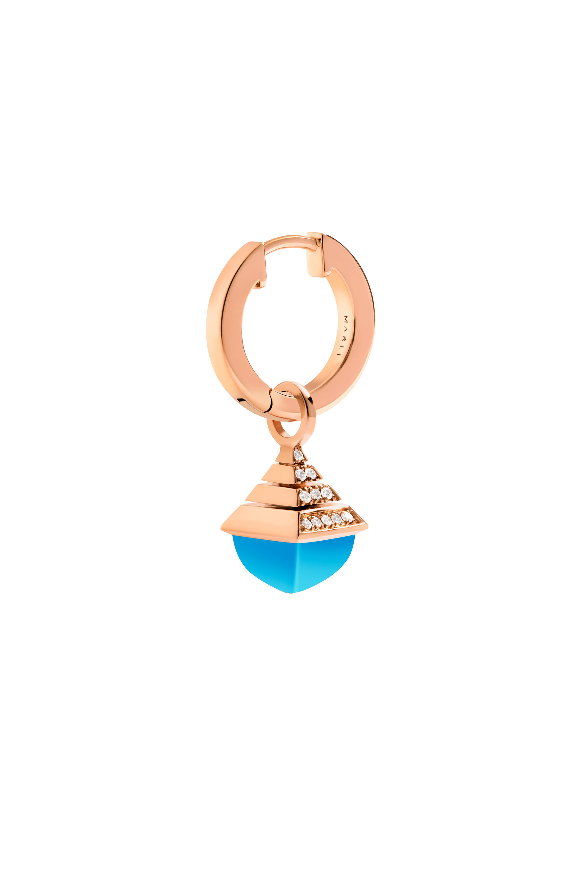Cleo Rev Mini Diamond Drop Earrings, 18K Rose Gold, Diamonds & Sea Blue Chalcedony