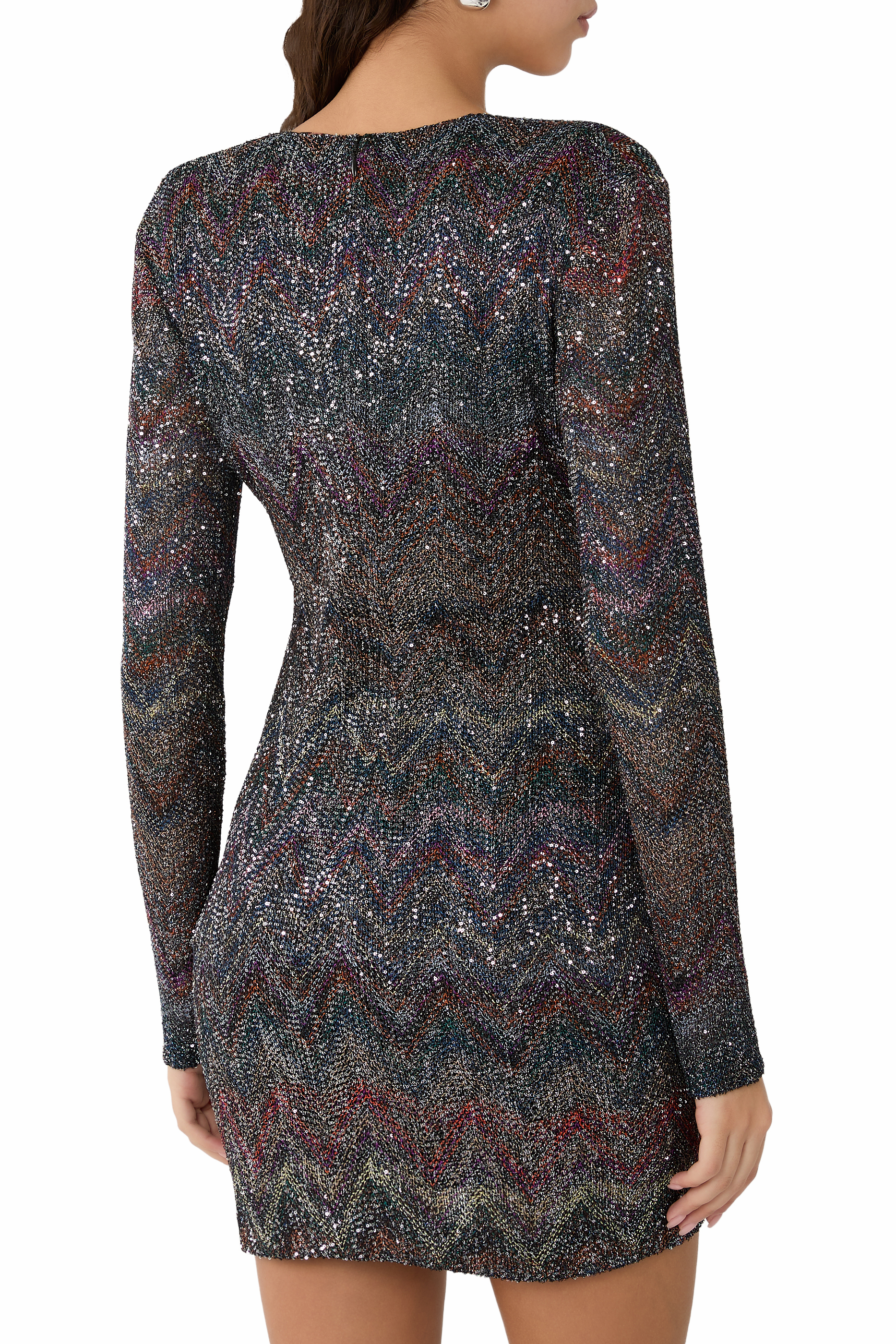 Mini Dress with V-Neck and Zigzag Pattern