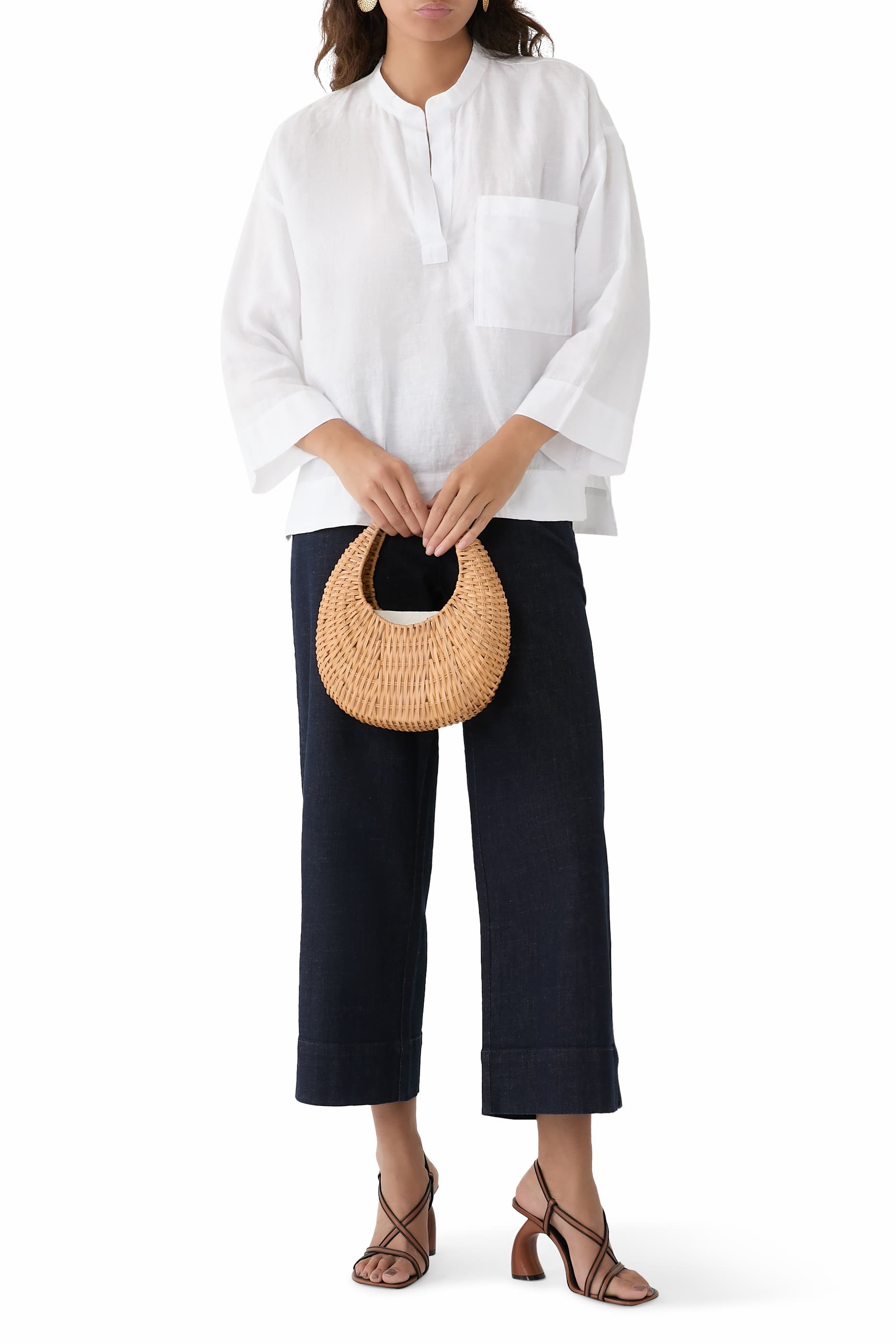 Cotton Stretch Denim Wide-Leg Jeans