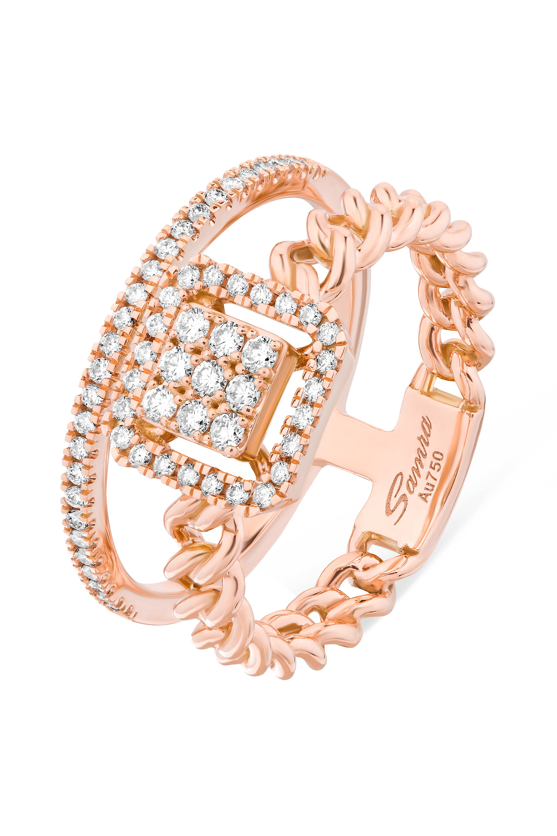 Quwa Square Double Ring, 18k Pink Gold & Diamonds