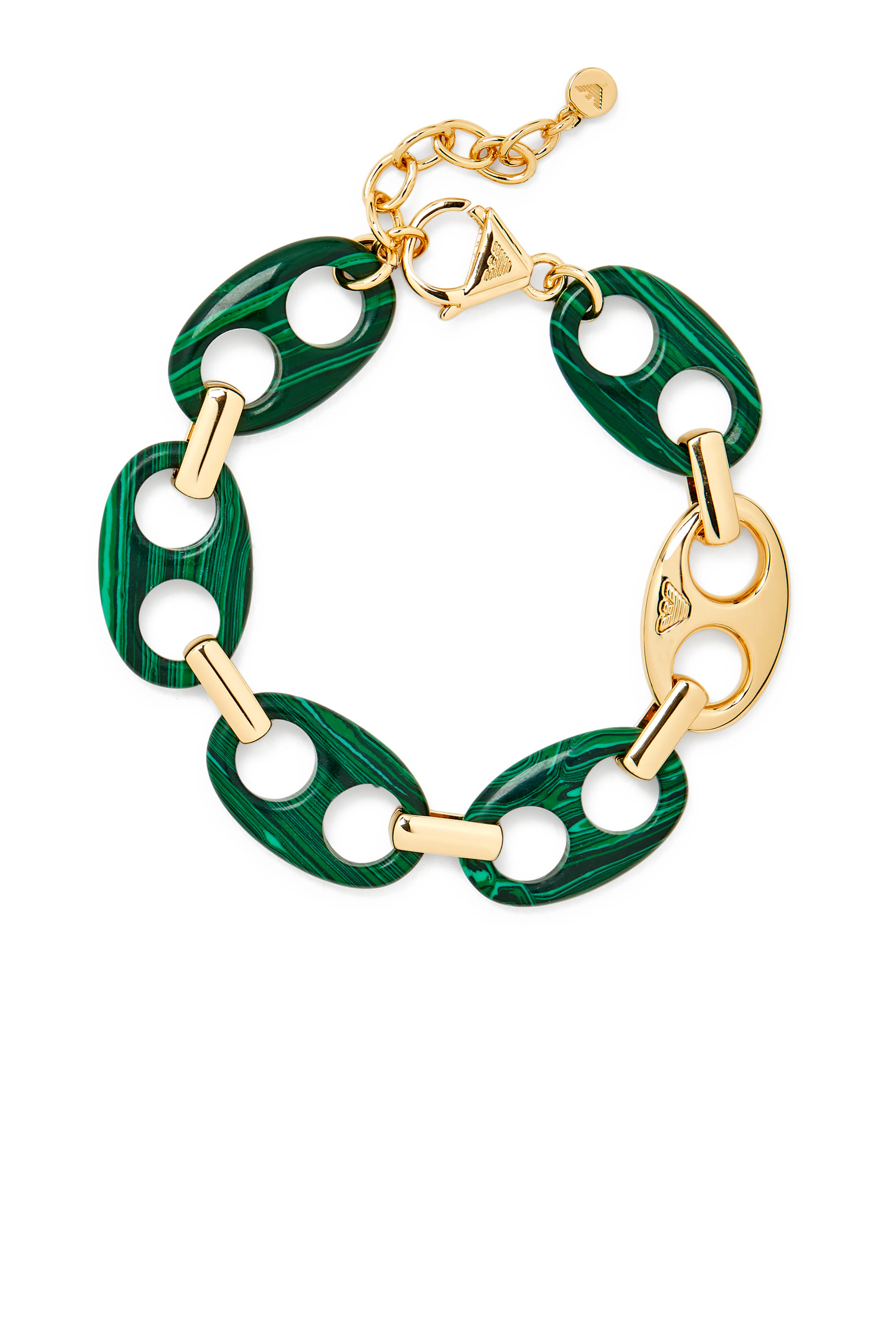 Reconstituted Malachite Chain Bracelet, Brass & Malachite