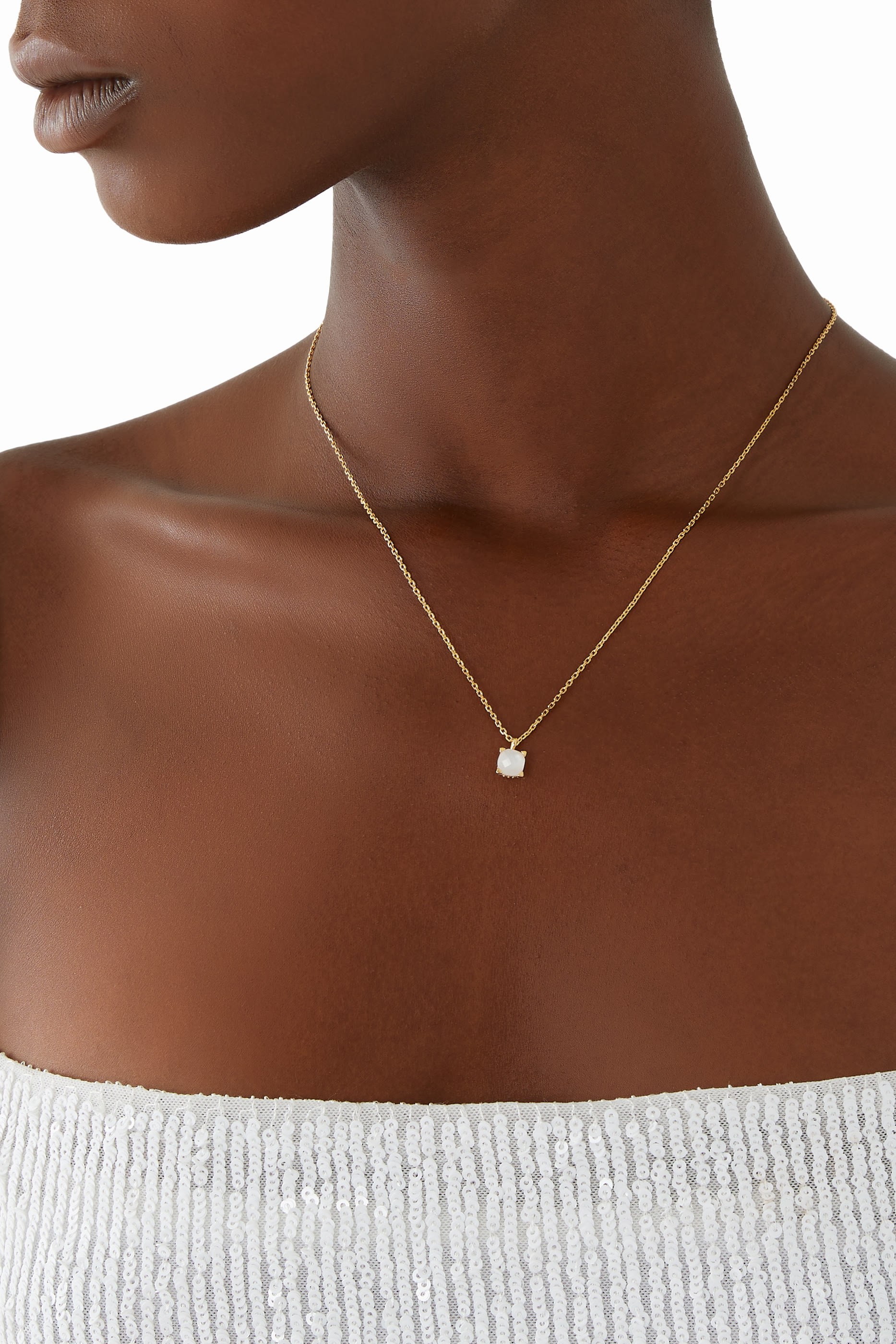 Little Luxuries Square Pendant, Plated Metal & Cubic Zirconia, Glass Stone