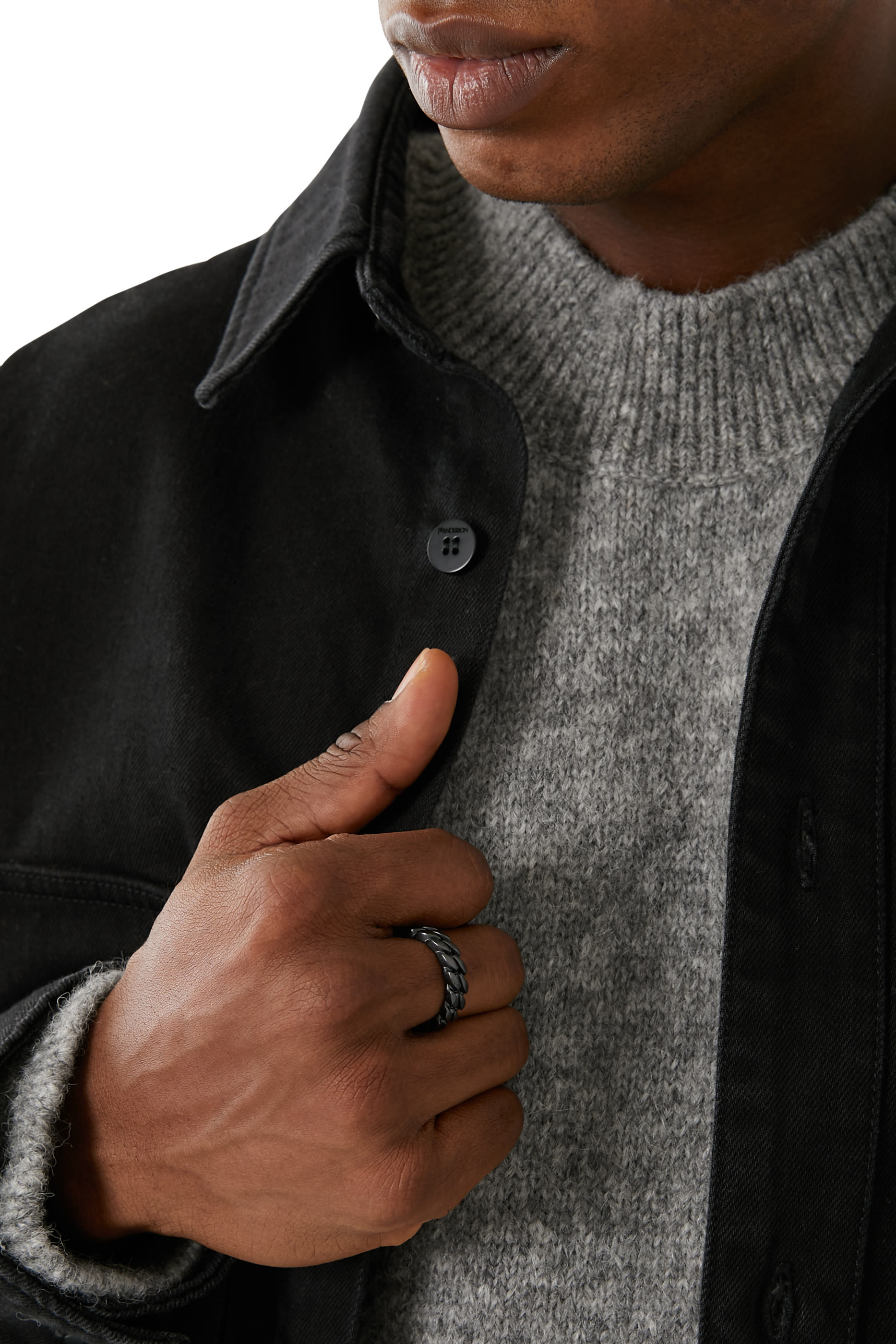 Curb Chain Band Ring in Black Titanium