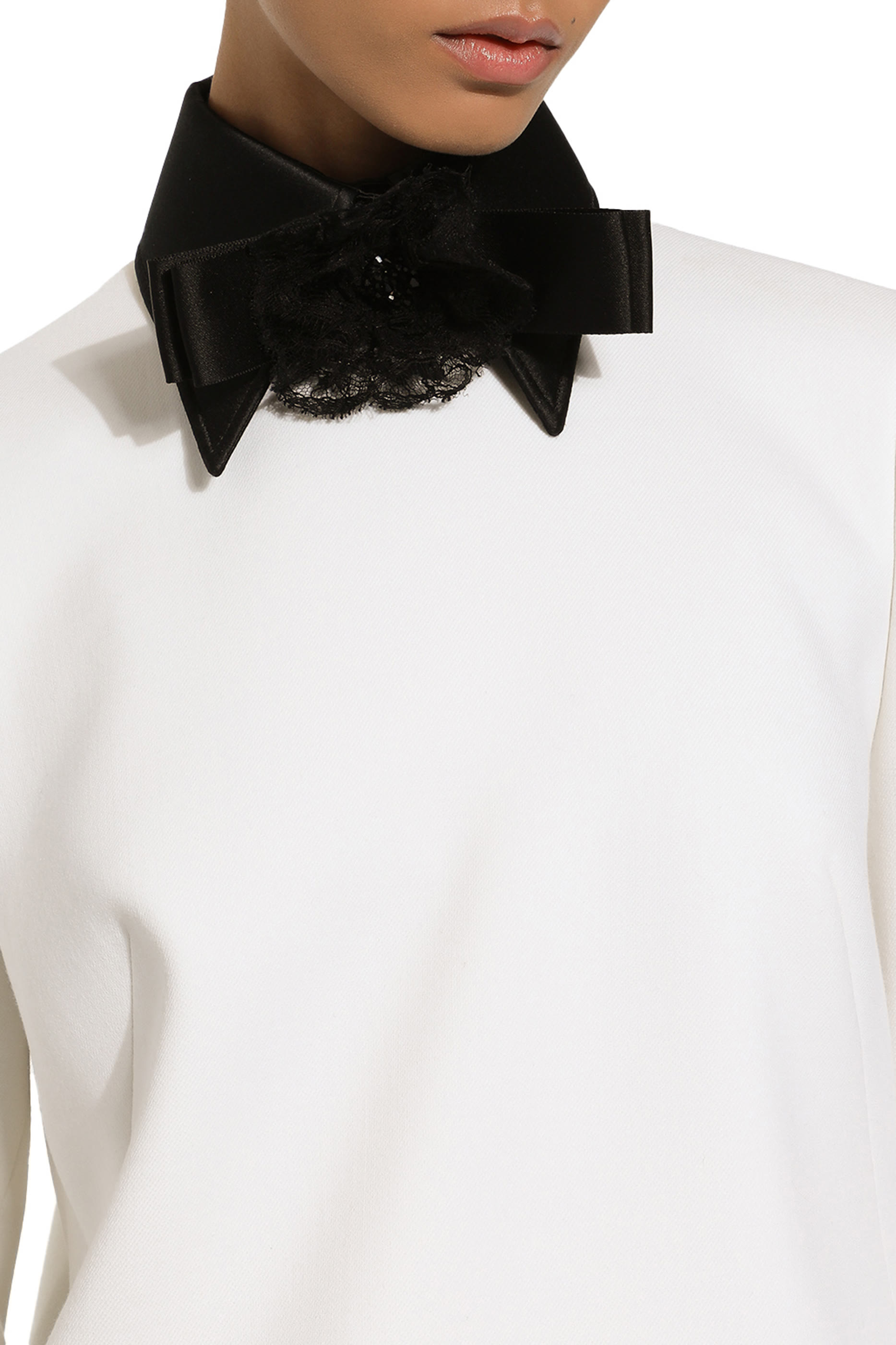 Short Woolen Dress with Satin Details